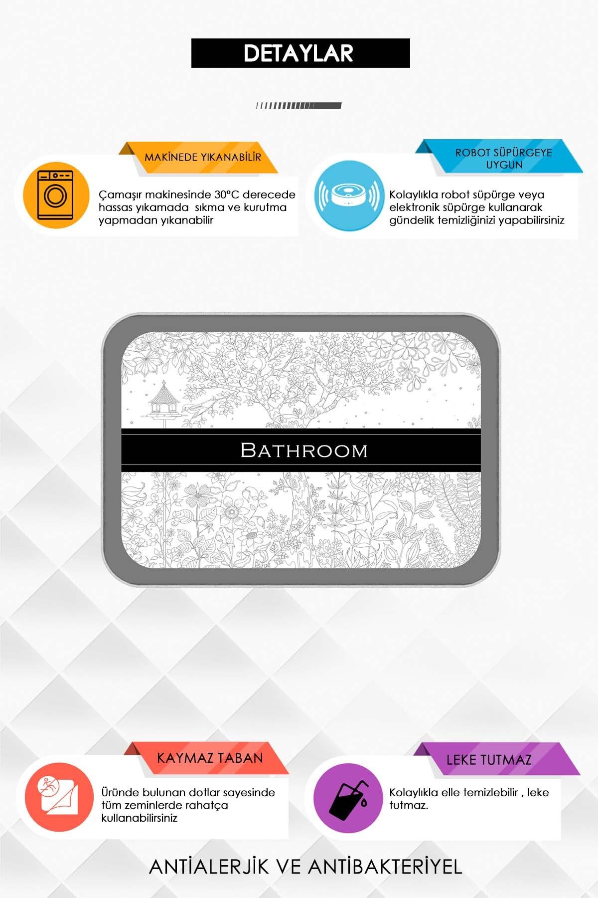 Argento-Machine Washable Non-Slip Base Modern Patterned Gray 2-Piece Bath Mat Set 60X90+40X60 2
