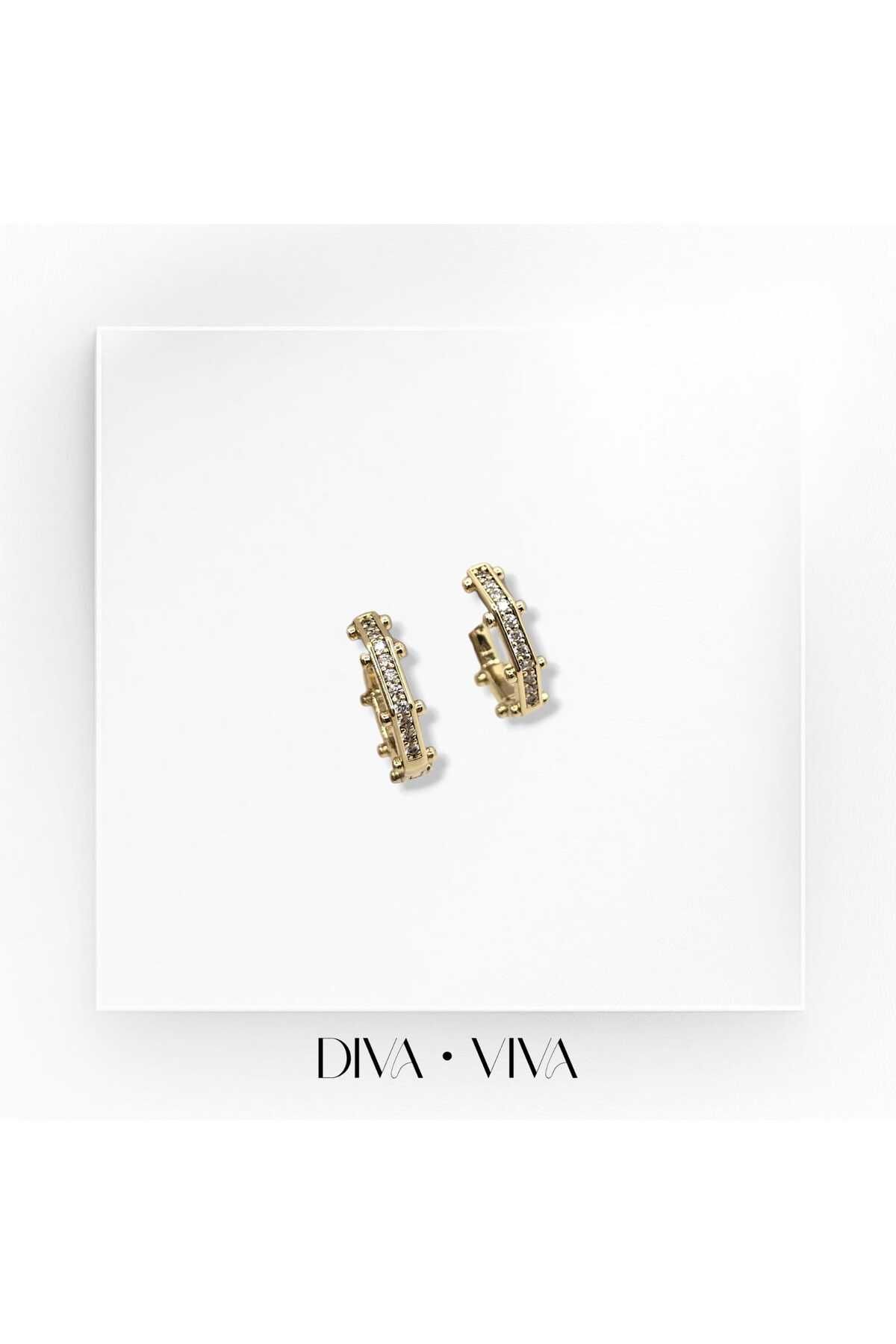DivaViva Diva Viva - VIP 14K Taşlı Altıgen Kadın HexaLuxe Küpe