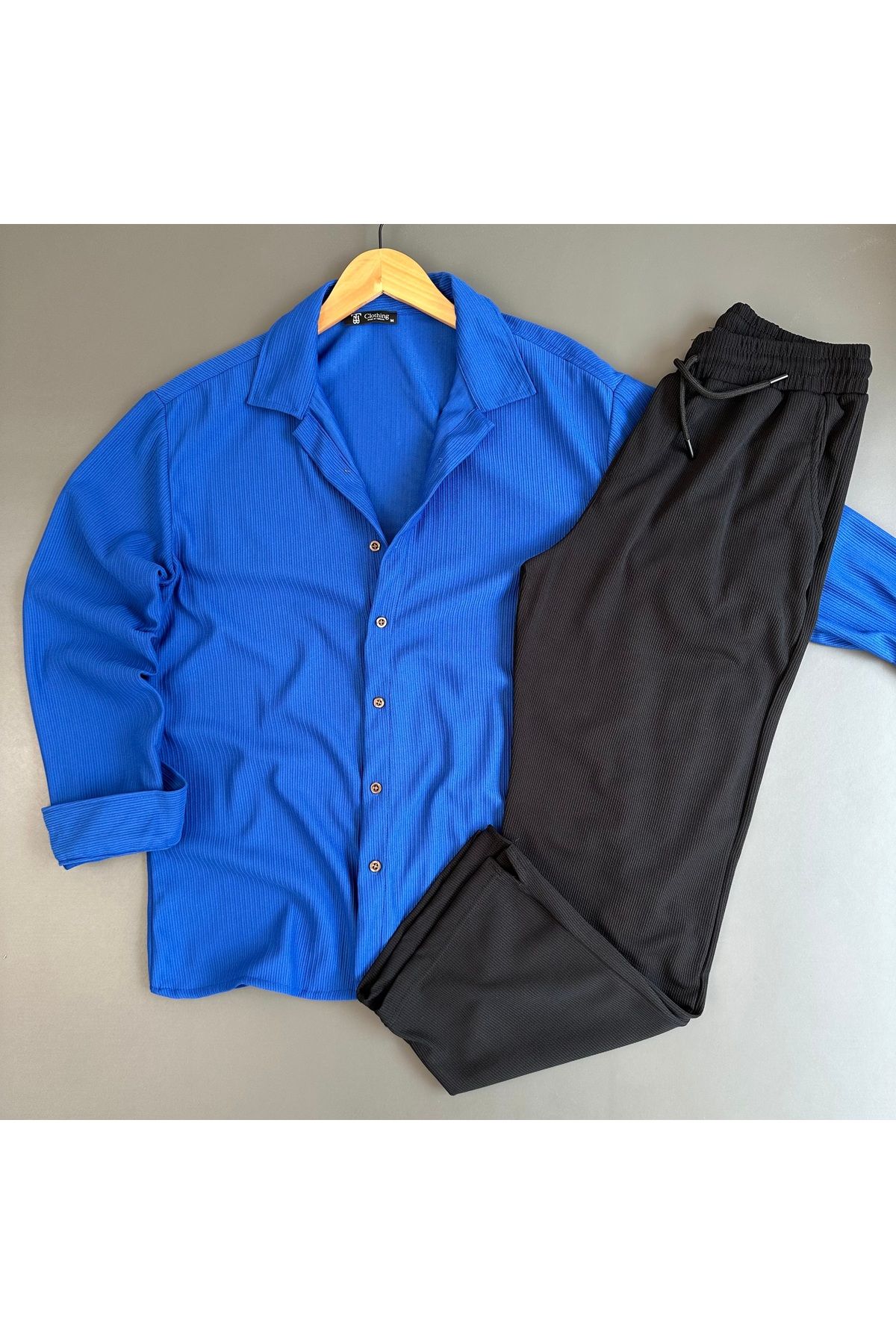 tiggirmoda Erkek Fitilli Kumaş Gömlek Pantolon Takım