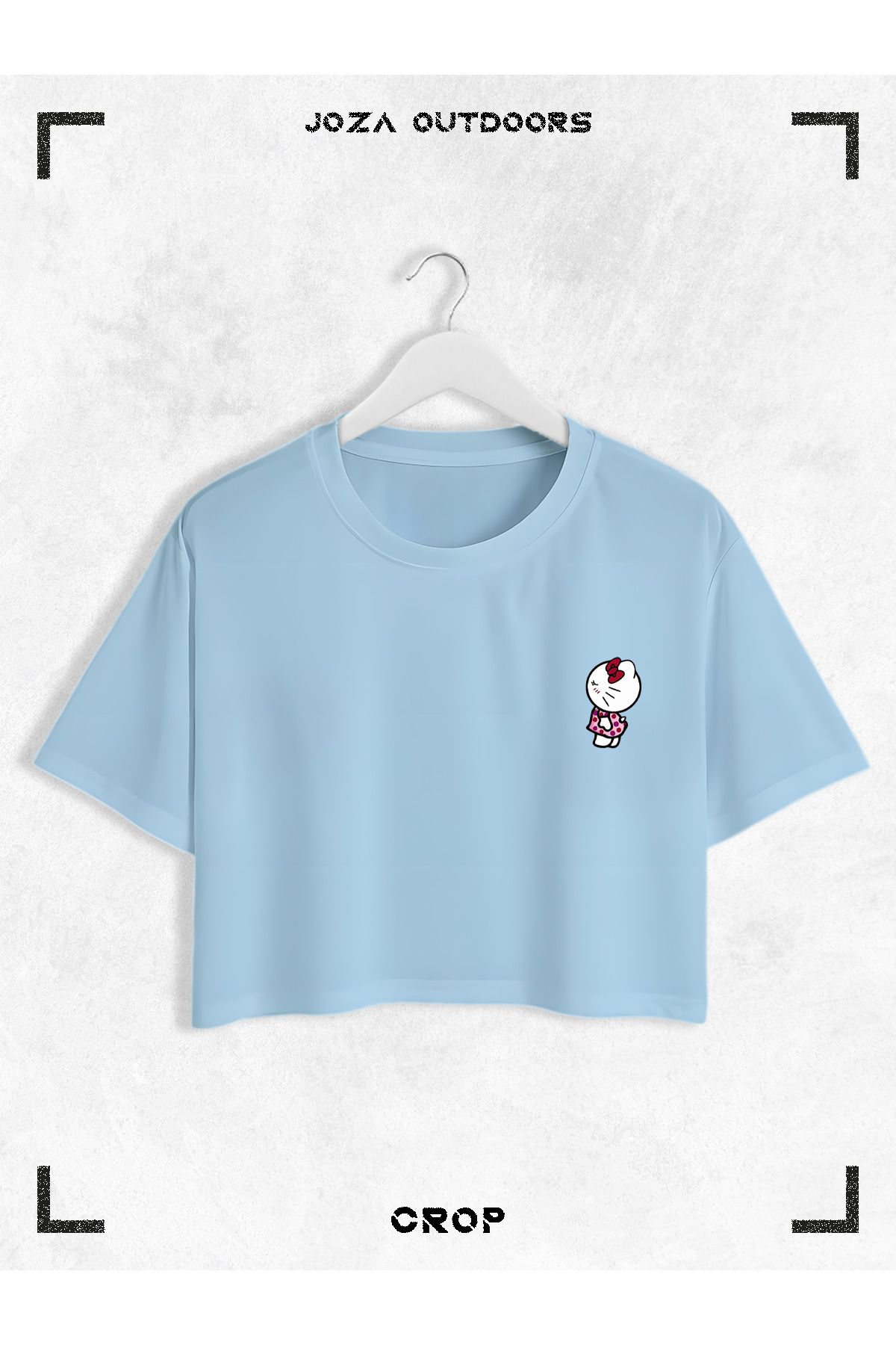 Jobia Outdoors Kadın Pamuklu Renkli Hello Kitty Baskılı Bisiklet Yaka Oversize Salaş Kesim Crop T-shirt