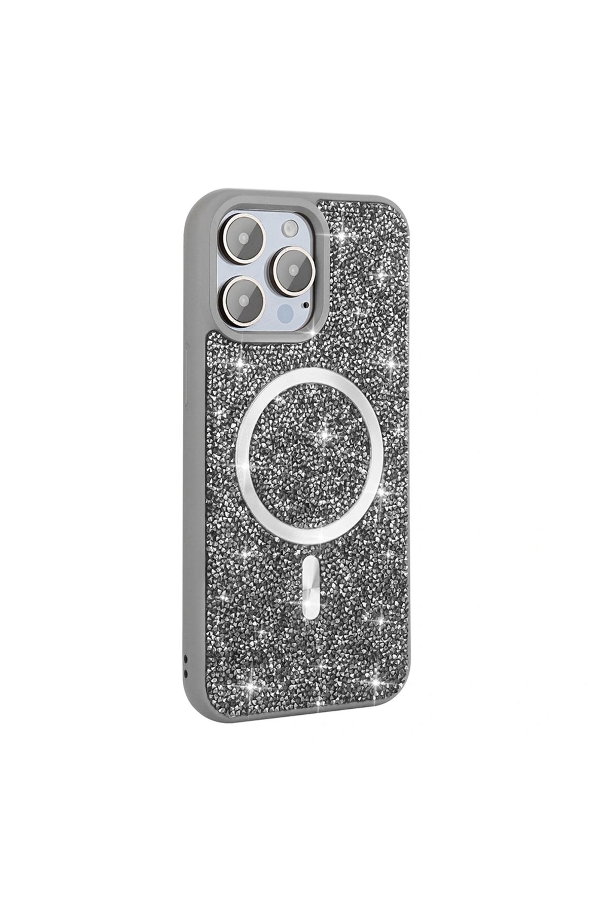 Redclick Apple iPhone 15 Pro Max Kılıf Pırlanta Tasarımlı Magsafe Şarj Özellikli Redclick Mozaik Silikon Kapa