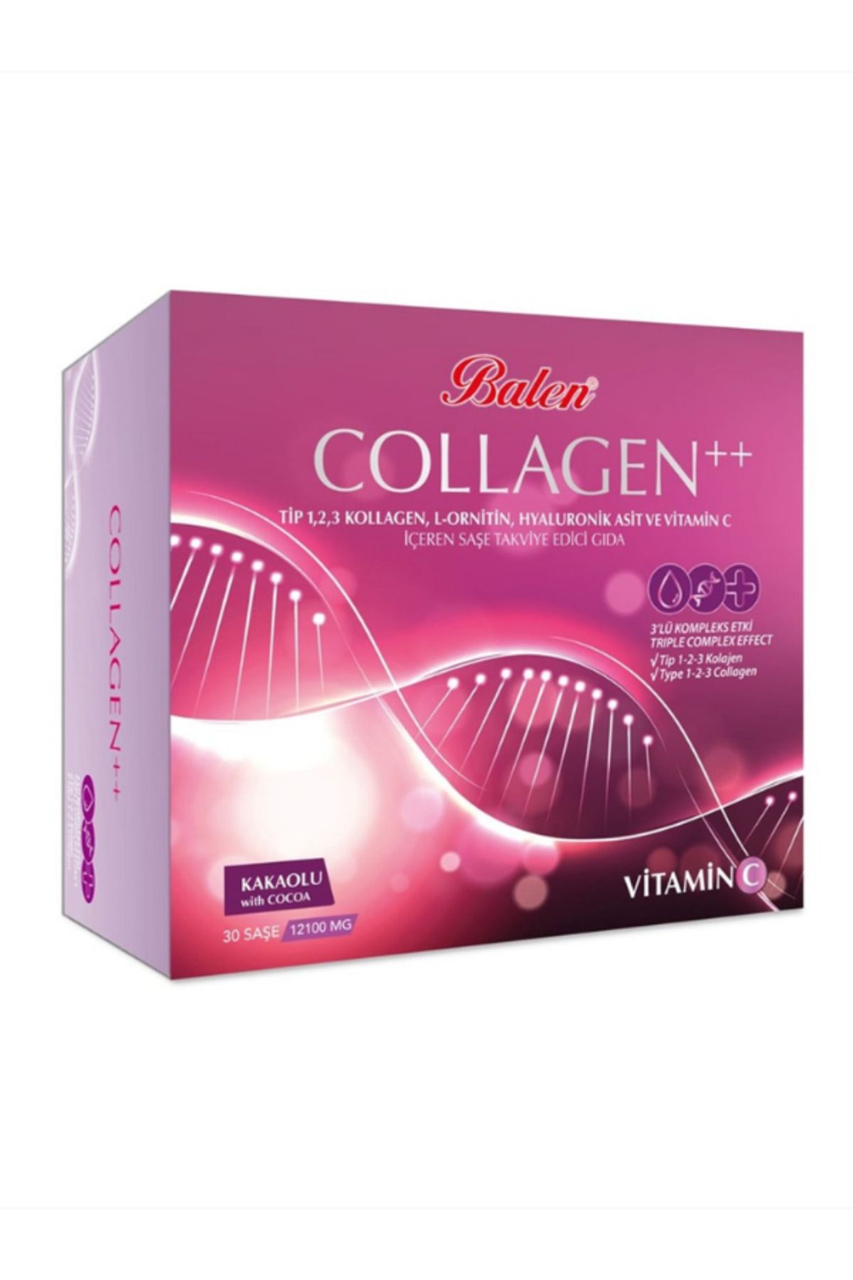 Balen COLLAGEN 3'LÜ KOMPLEKS ETKİ - Kollagen Tip 1-2-3 Hyaluronik Asit + C Vitamini + L-Ornitin 30 Şase