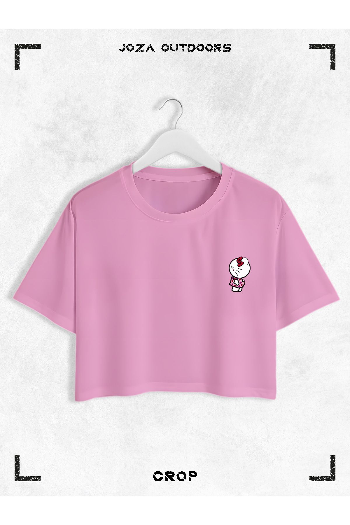 Jobia Outdoors Kadın Pamuklu Renkli Hello Kitty Baskılı Bisiklet Yaka Oversize Salaş Kesim Crop T-shirt