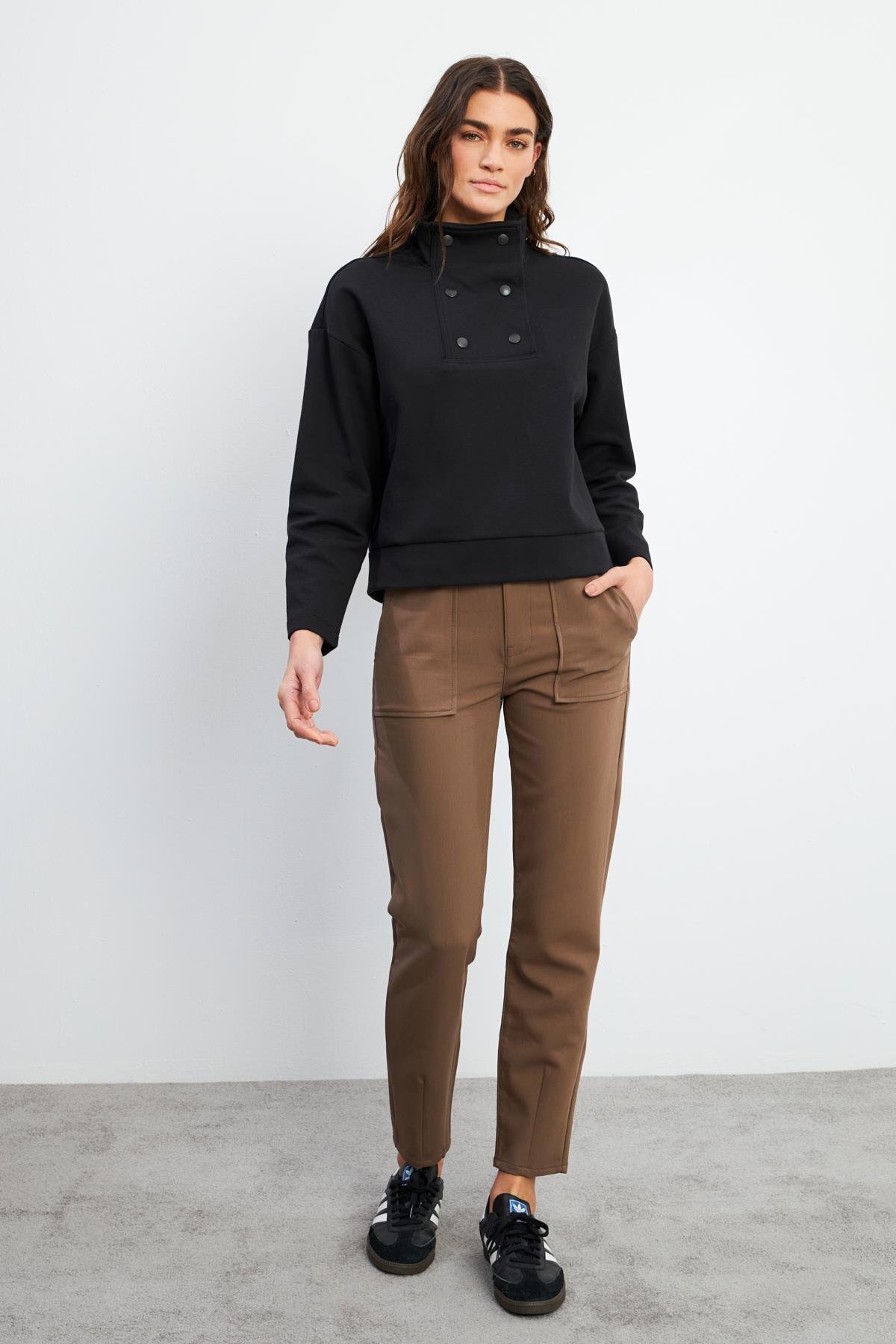 VENA  Kadın Sera Siyah Dik Yaka Sweatshirt - Görsel 3