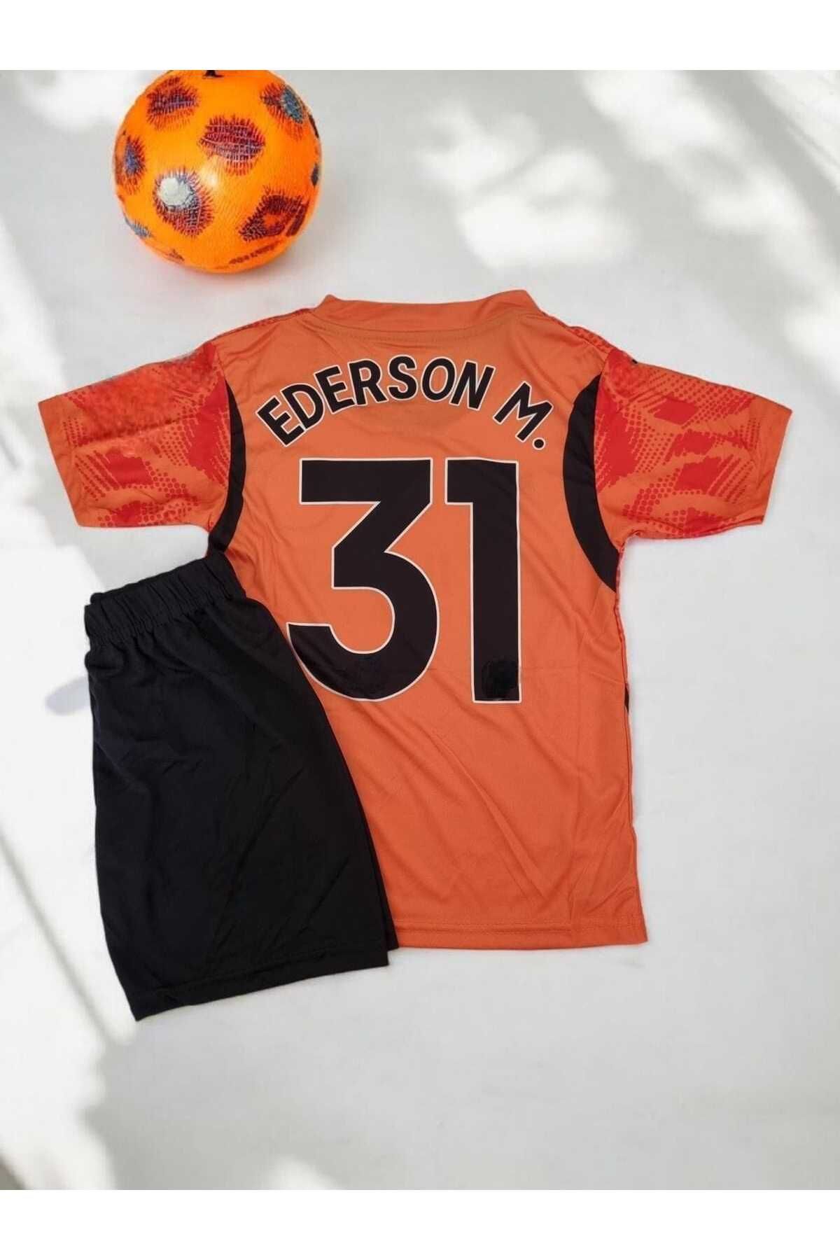 ANL TEKSTİL Ederson Turuncu M. City Çocuk Kaleci Forması ve Şort 2'li Takım