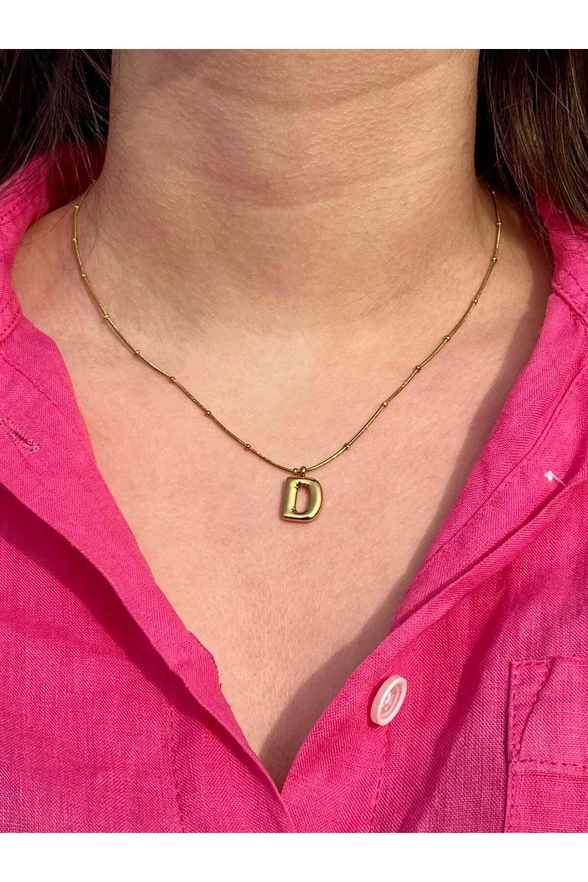 Zerys Jewelry D Harfli Gold Çelik Kolye
