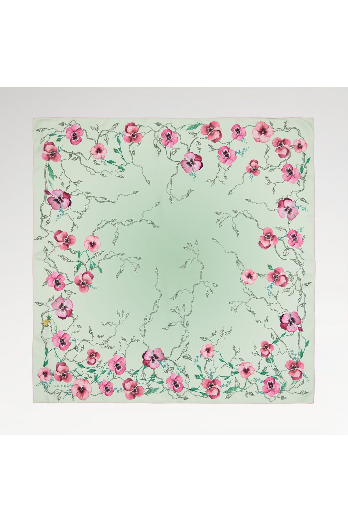 Vismara Mint Menekşe Çiçeği Desenli Twill İpek Eşarp