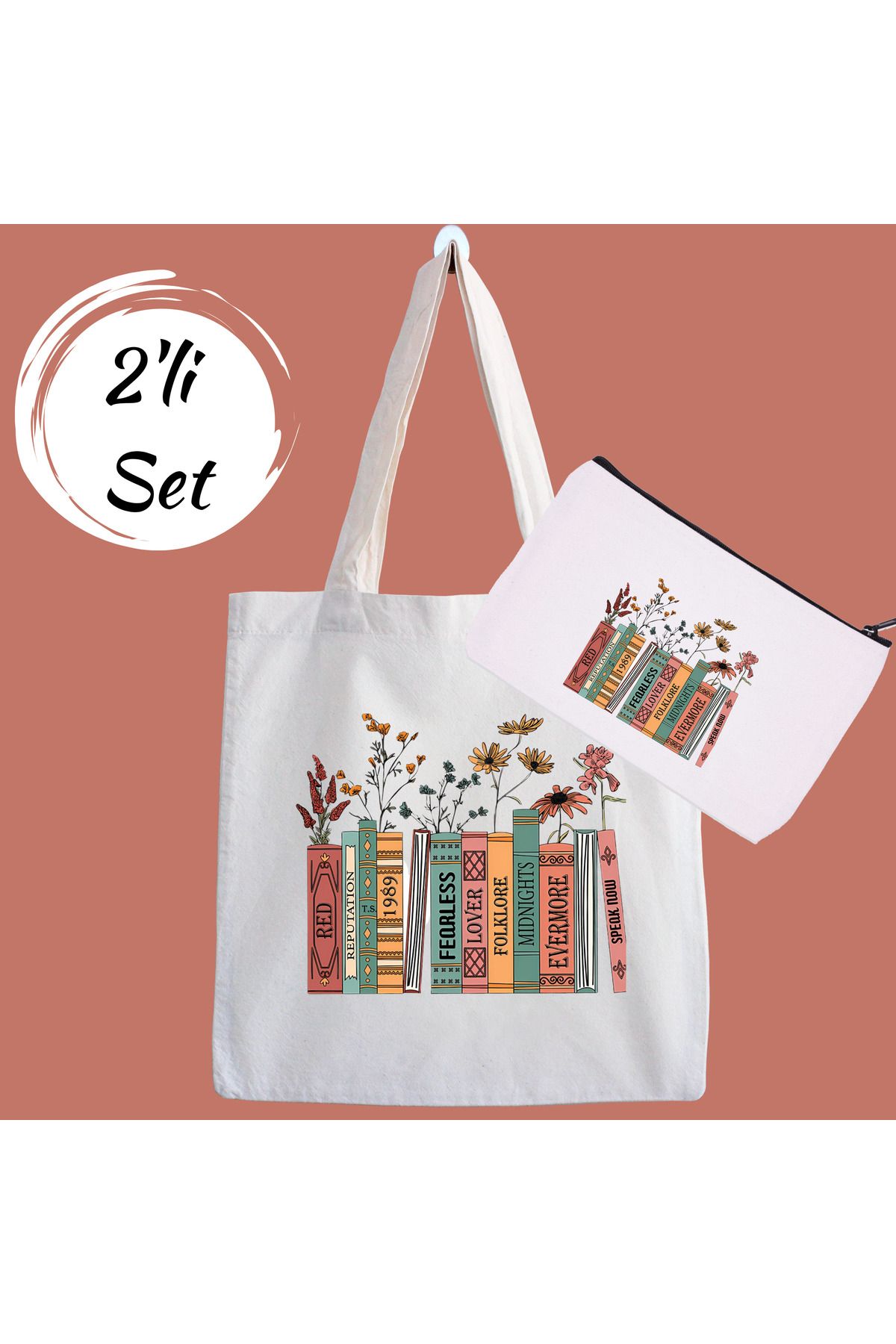 designedfy Books Kampanyalı 2'li Bez Çanta ve Makyaj Çantası Seti