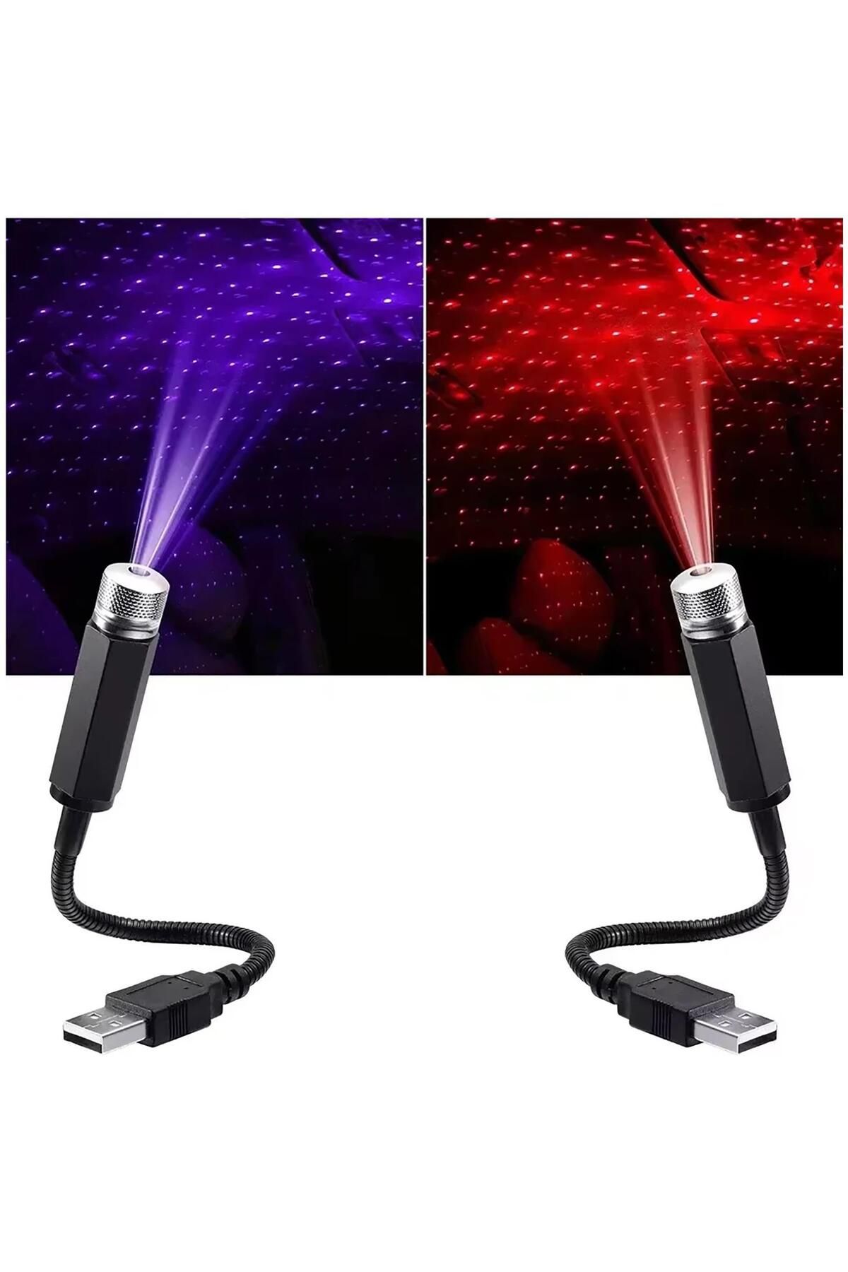 UpWay USB Lazer Yıldız Projektörü 2 Adet Kırmızı Mor Gece Lambası Oto Aksesuarı