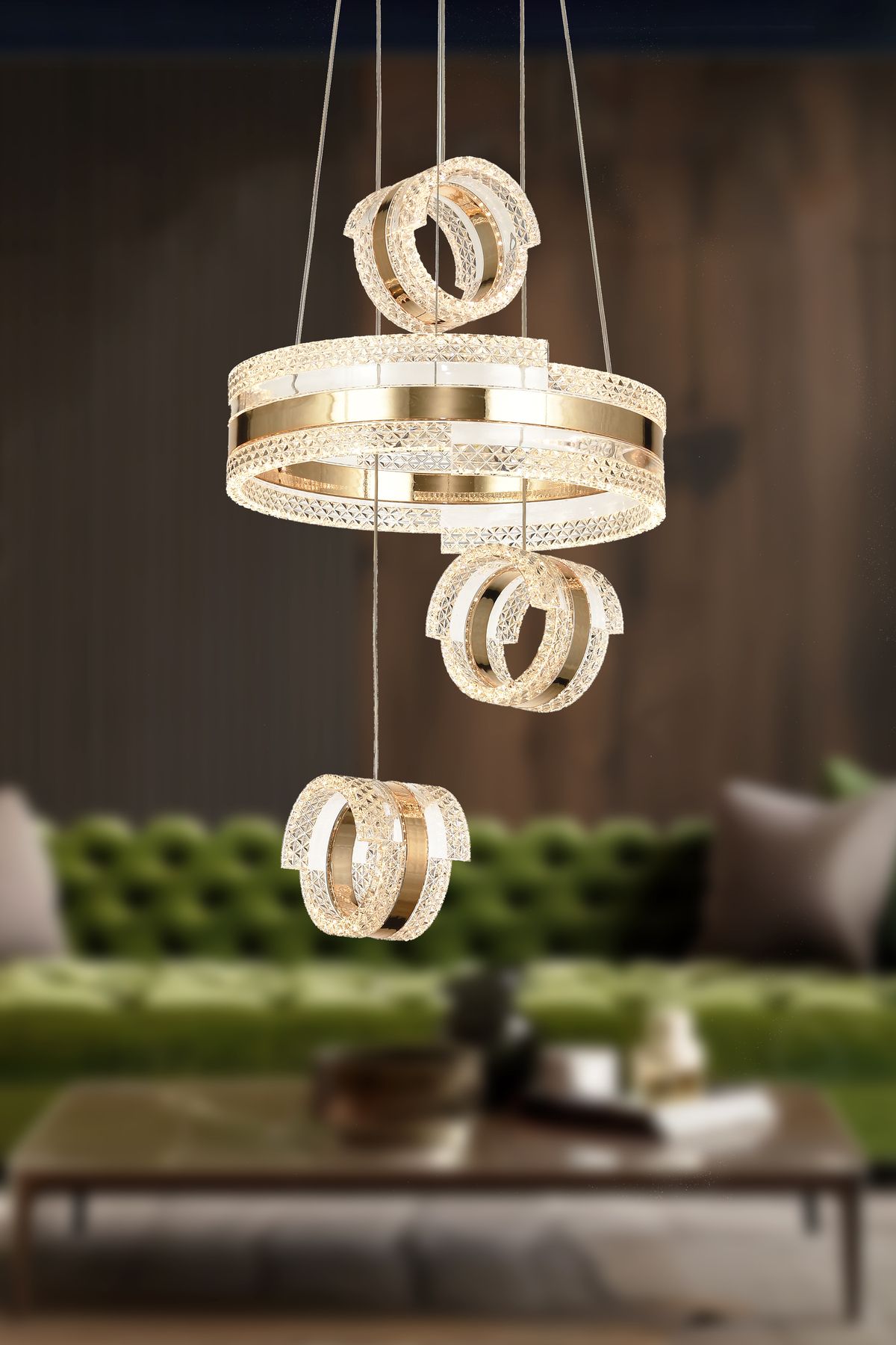 Avizemoda Savona 3 lü Ledli Dimmer Kumandalı 3 Renk Modern Akrilik Avize (Sarı-Beyaz-Gün Işığı) -Gold