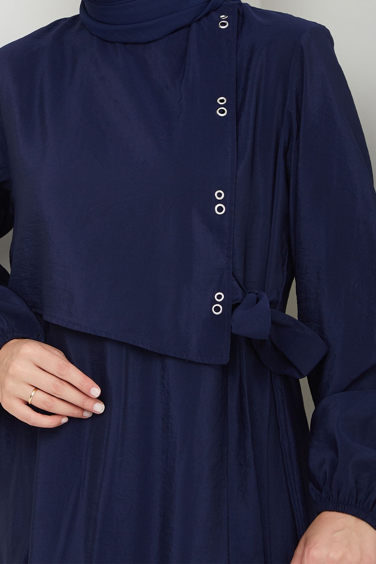 InStyle-Φόρεμα Modal Navy Blue με λεπτομέρεια Bird's Eye 3