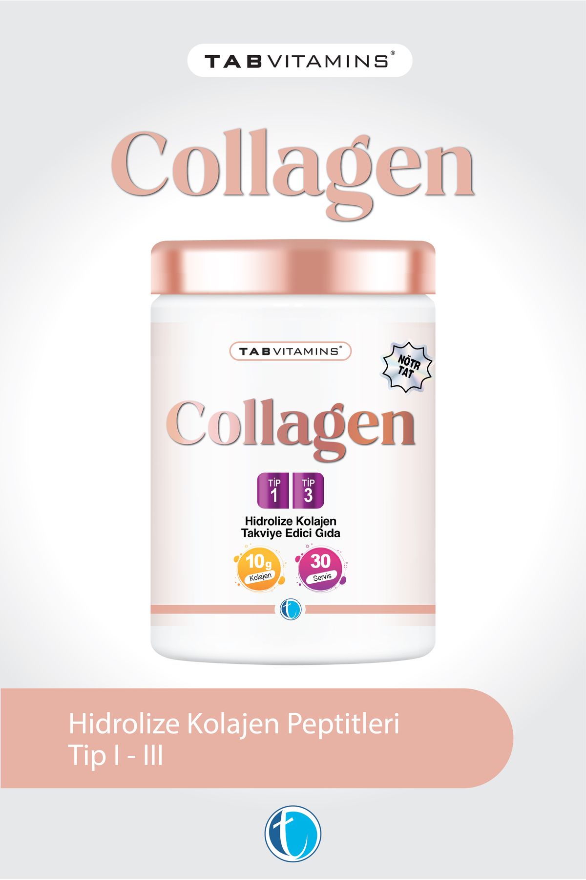 Tabvitamins Collagen 30 Servis Aromasız Hidrolize Kolajen Peptitleri Tip 1 Tip 3
