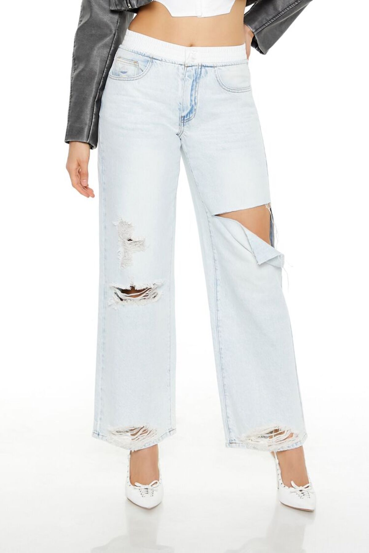 Forever 21 Yırtık Detaylı Mid-Rise Baggy Jean Pantolon