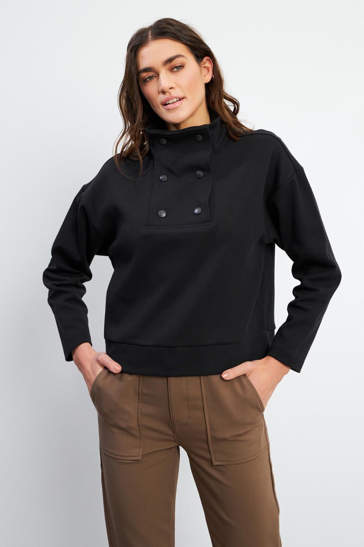 VENA  Kadın Sera Siyah Dik Yaka Sweatshirt - Görsel 2