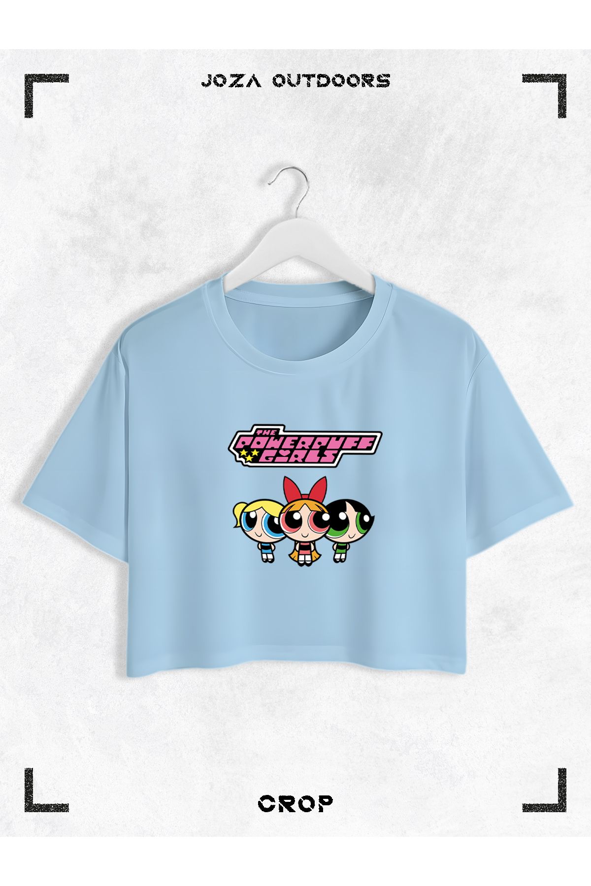Jobia Outdoors Kadın Pamuklu Renkli Powerpuff Girls Baskılı Bisiklet Yaka Oversize Salaş Kesim Crop T-shirt