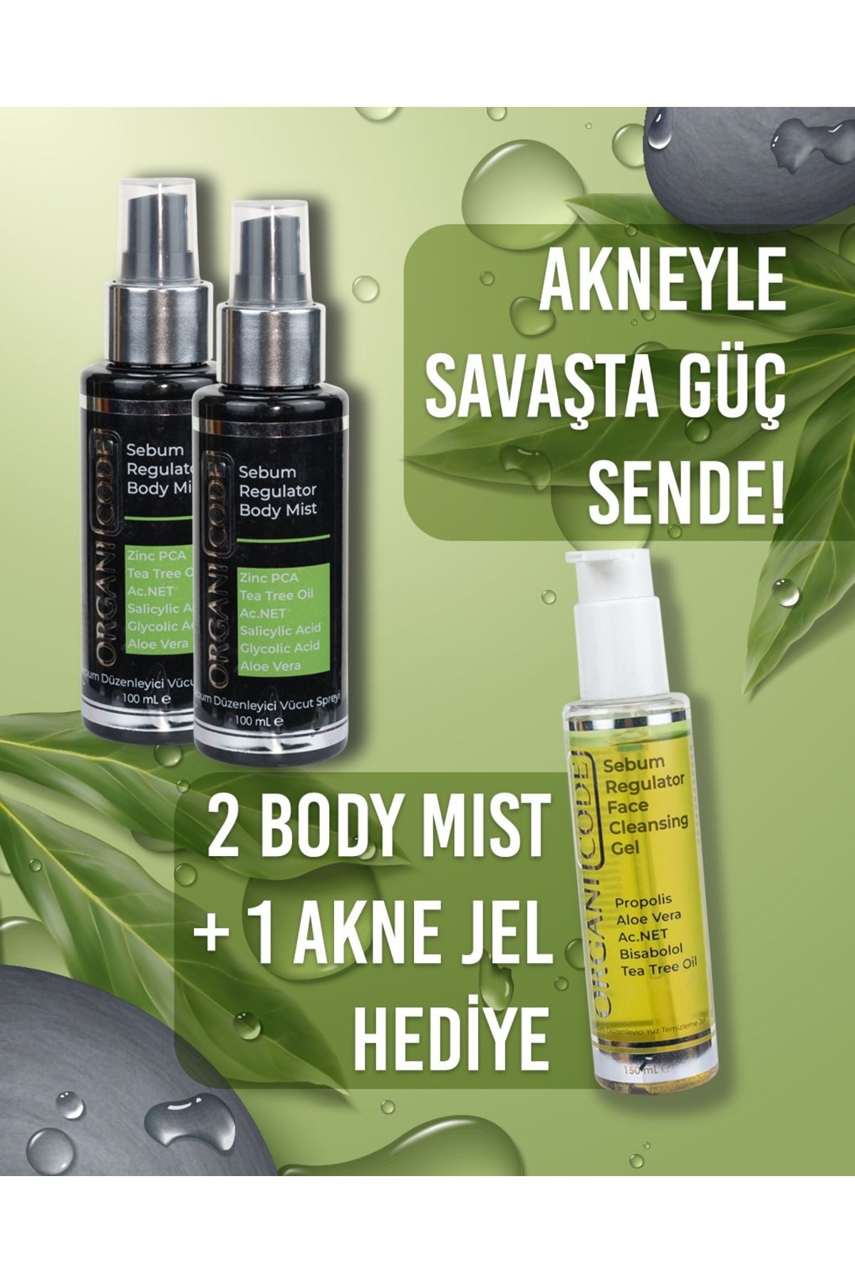 ORGANI CODE ORGANİCODE SEBUM REGULATOR BODY MİST 2 ADET + 1 ADET SEBUM REGLATOR FACE CLEANSİNG GEL