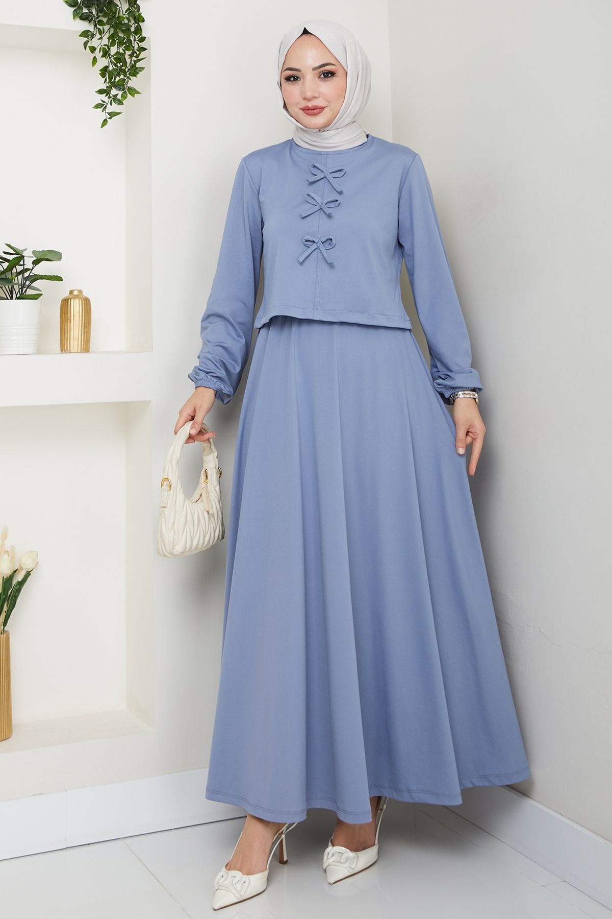 InStyle Etekli Fiyonk Detaylı Bebe Mavisi Takım