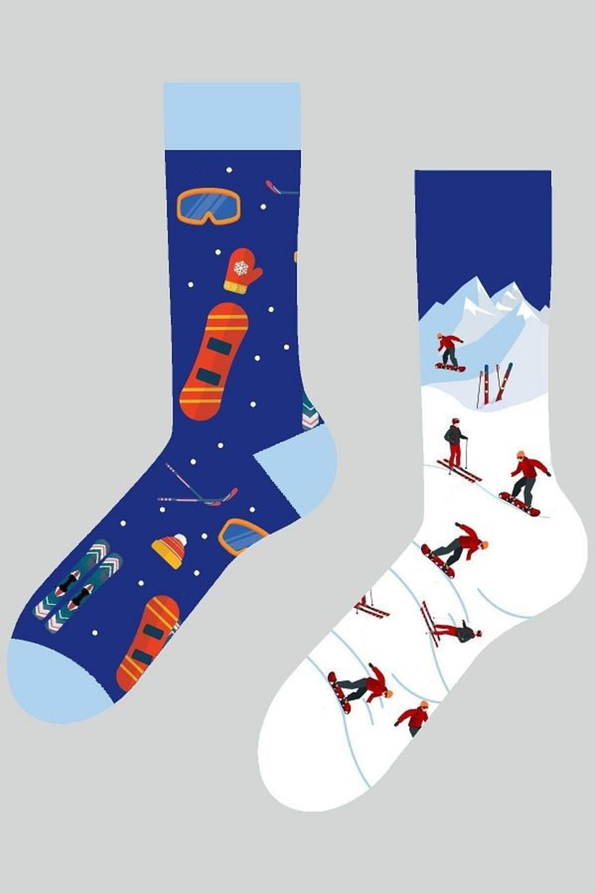 AKSU ÇORAP Sağlı Sollu Snowboard Desenli Soket Çorap