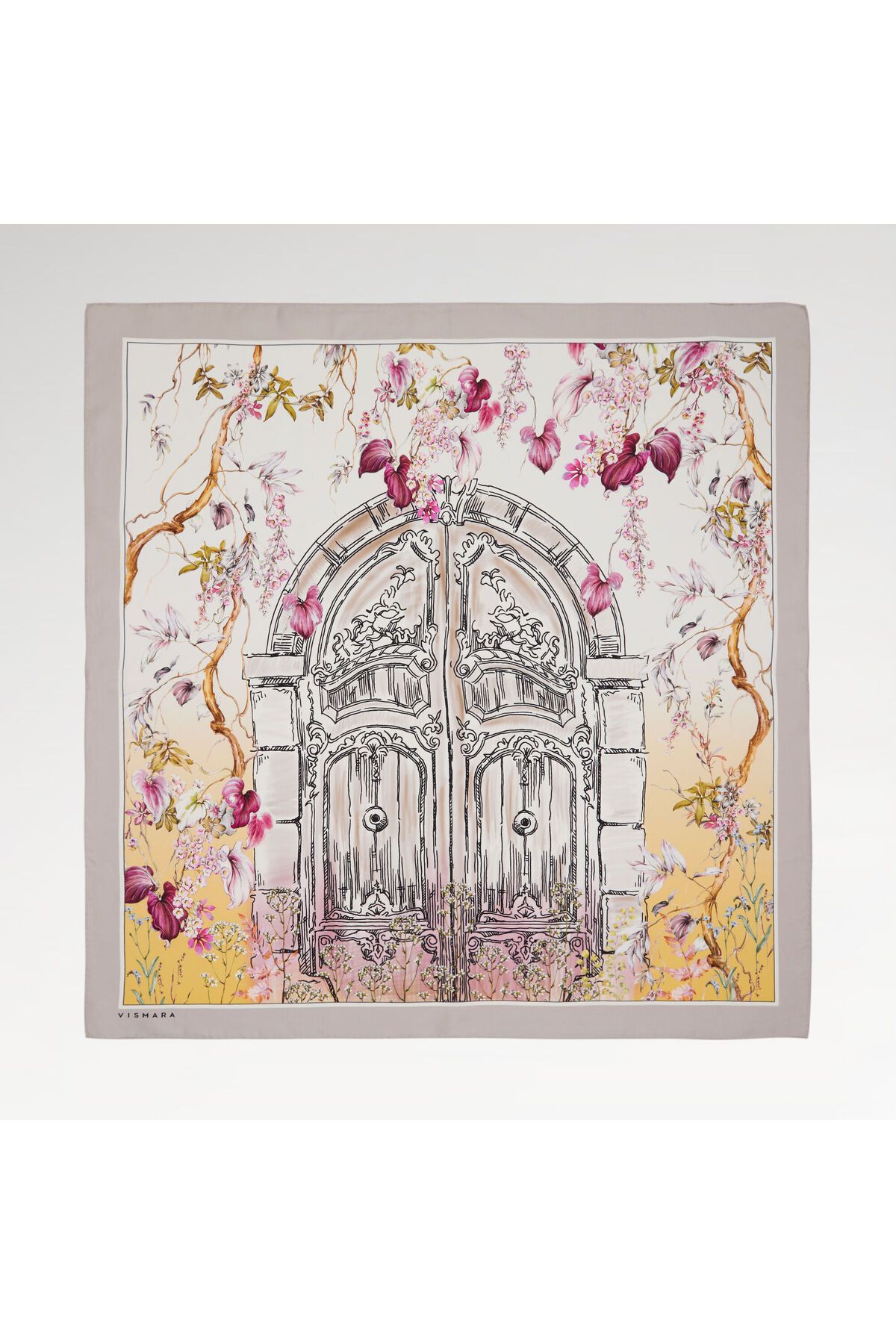 Vismara Vizon Vintage Çiçekli Kapı Desenli Twill İpek Eşarp