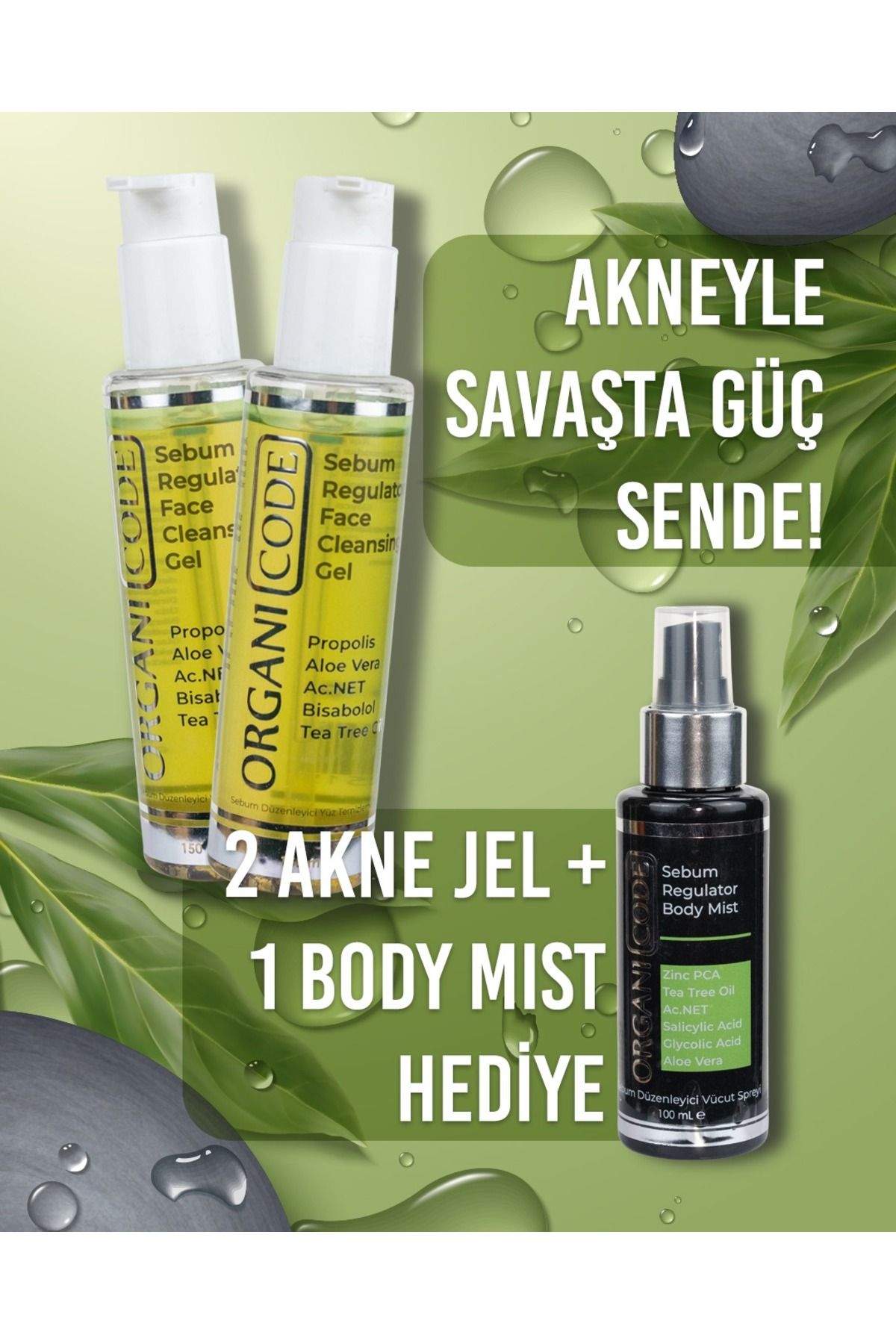 ORGANI CODE ORGANİCODE SEBUM RAGULATOR FACE CLEANSİNG GEL 2 ADET + 1 ADET ORGANICODE SEBUM REGULATOR BODY MİST