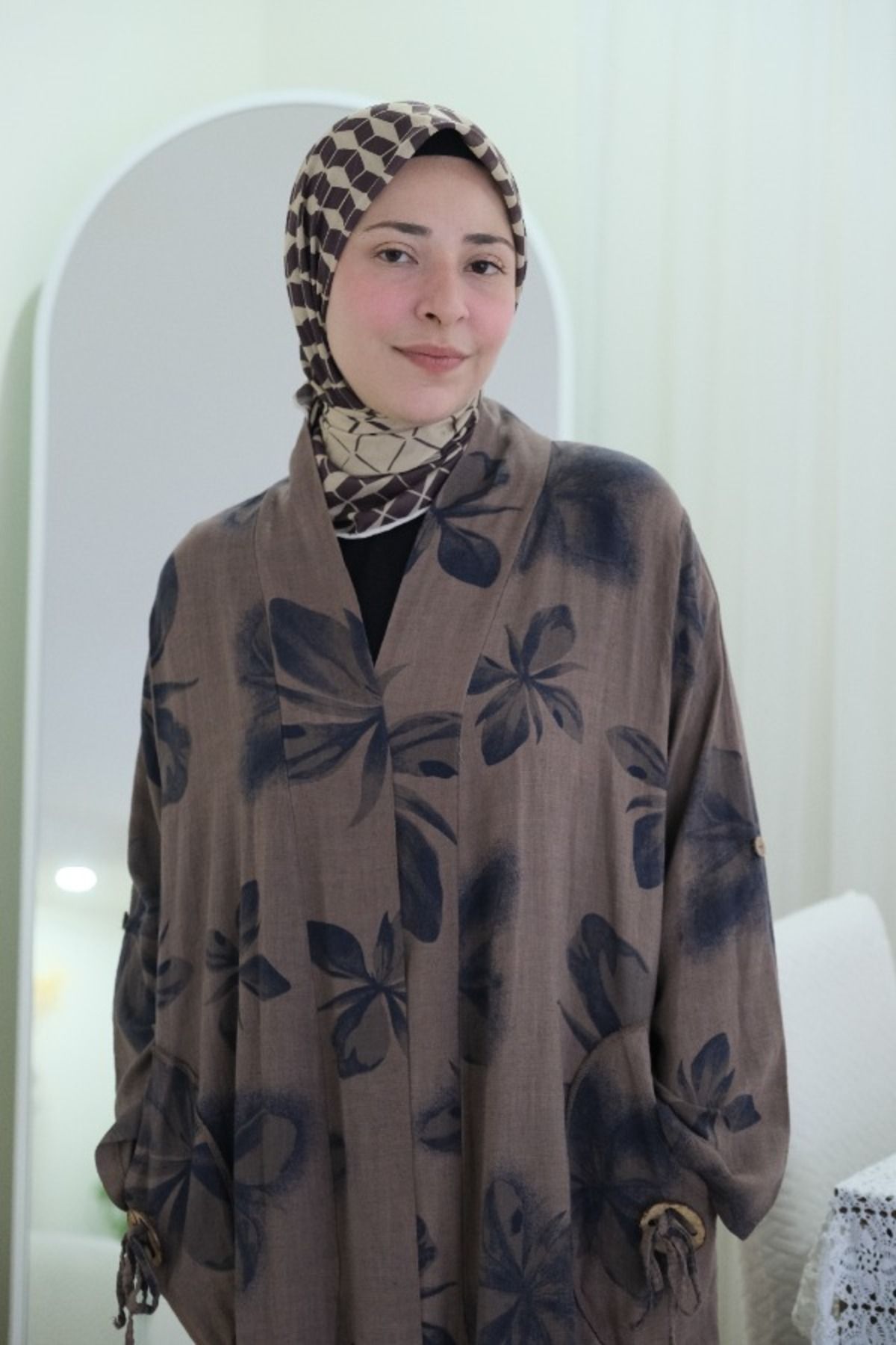 Clarity Kahverengi Pamuk Kimono Kaftan Abaya
