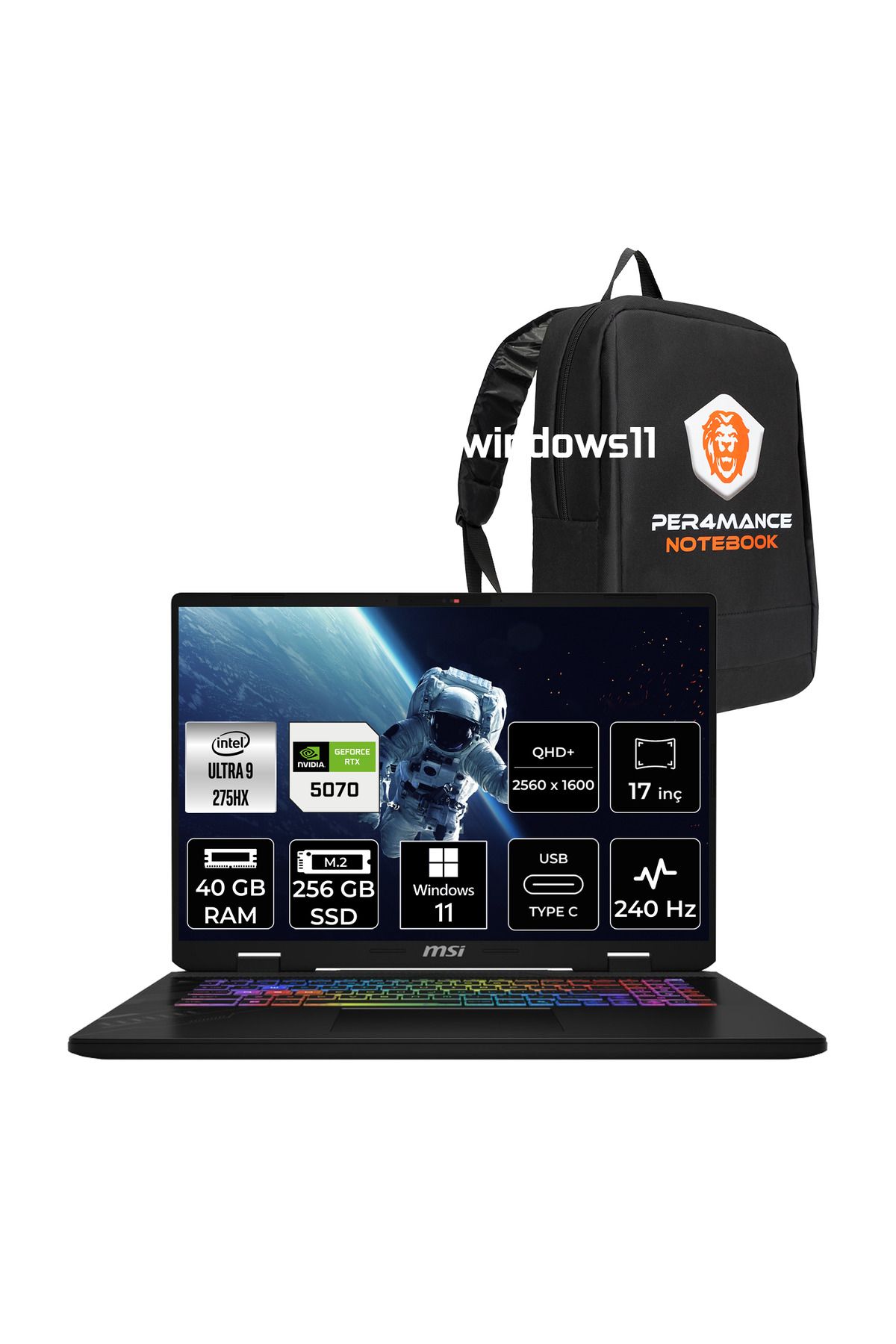 MSI Crosshair 17 HX AI Ultra 9 275HX 40GB 256GB SSD RTX5070/8GB 115W 17" 2K QHD+ 240Hz W11P Gaming
