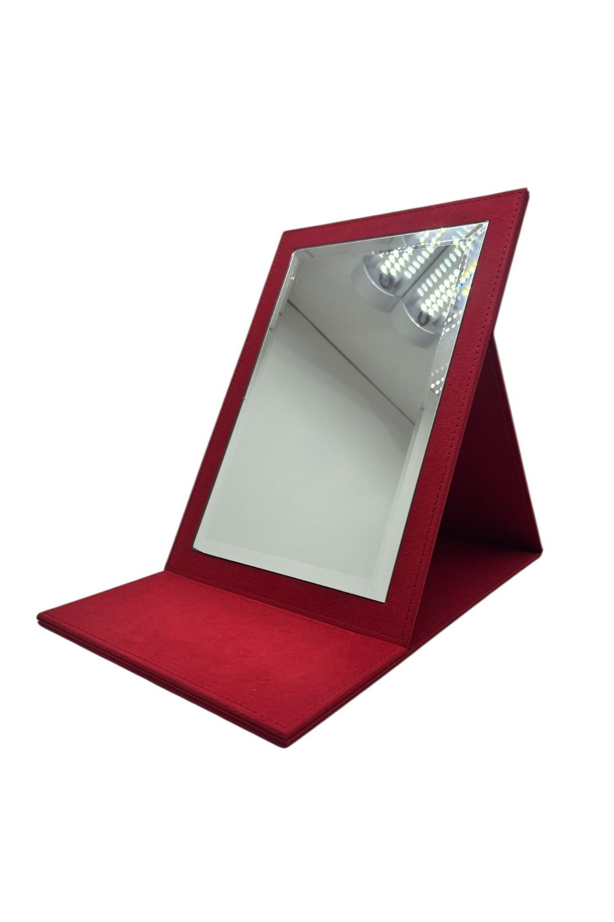 MeGass Dekor Katlanabilir Ayaklı Makyaj Aynası – Deri Kumaş Kaplama, Tablet Model, Taşınabilir