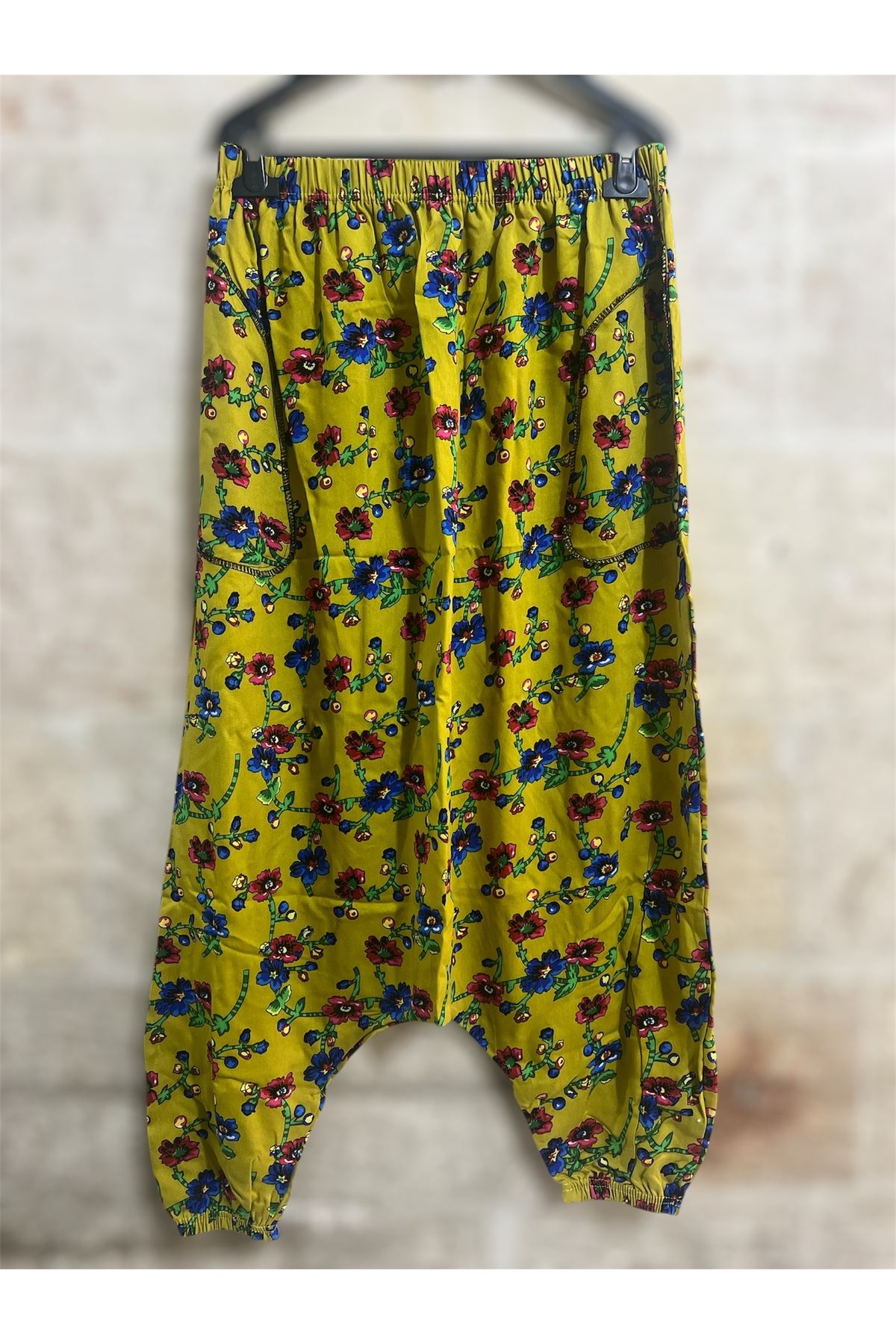 MODA Çiçek Desenli Lastikli Hardal Sarısı Şalvar