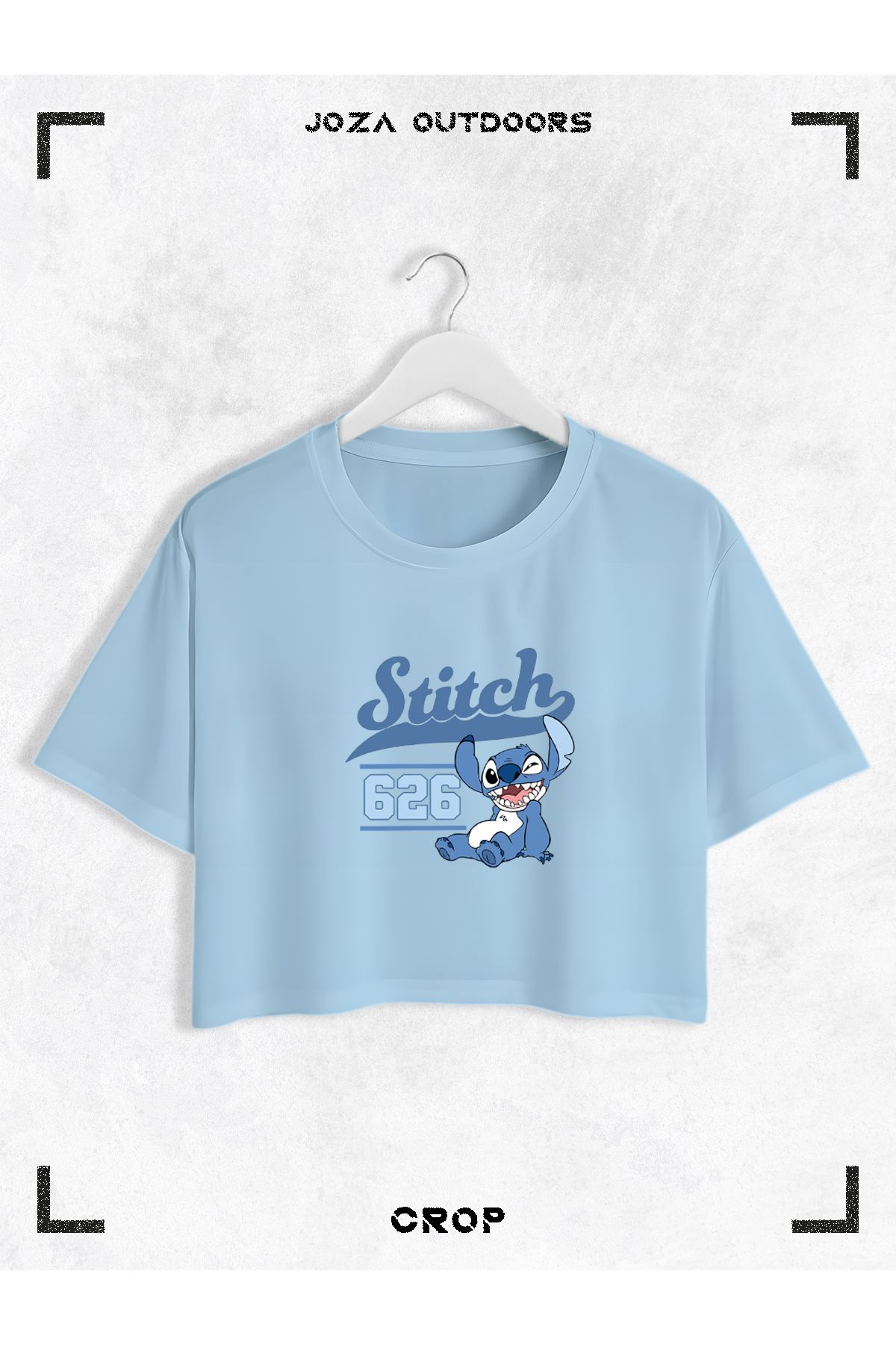 Jobia Outdoors Kadın Pamuklu Renkli Angel ve Stitch Baskılı Bisiklet Yaka Oversize Salaş Kesim Crop T-shirt