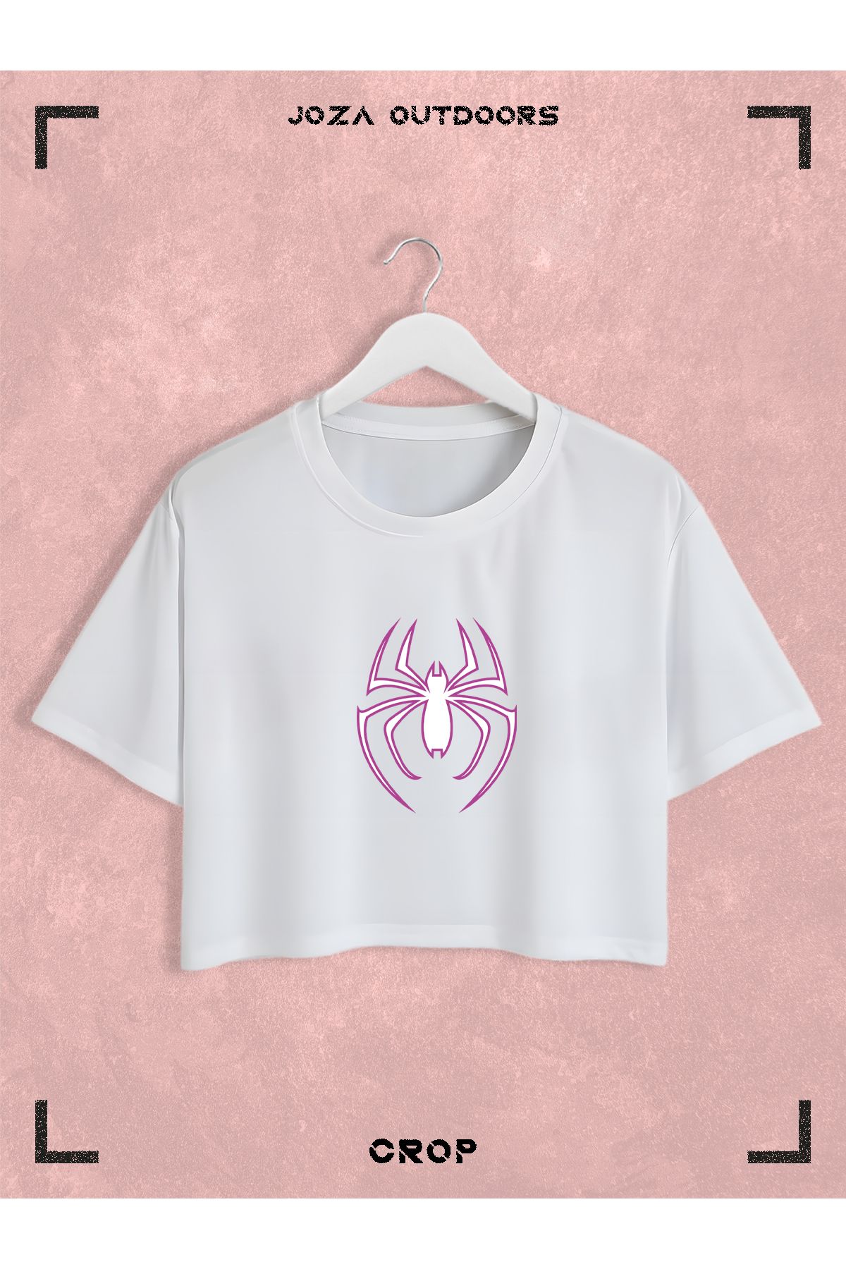 Jobia Outdoors Kadın Pamuklu Renkli Örümcek Baskılı Bisiklet Yaka Oversize Salaş Kesim Crop T-shirt