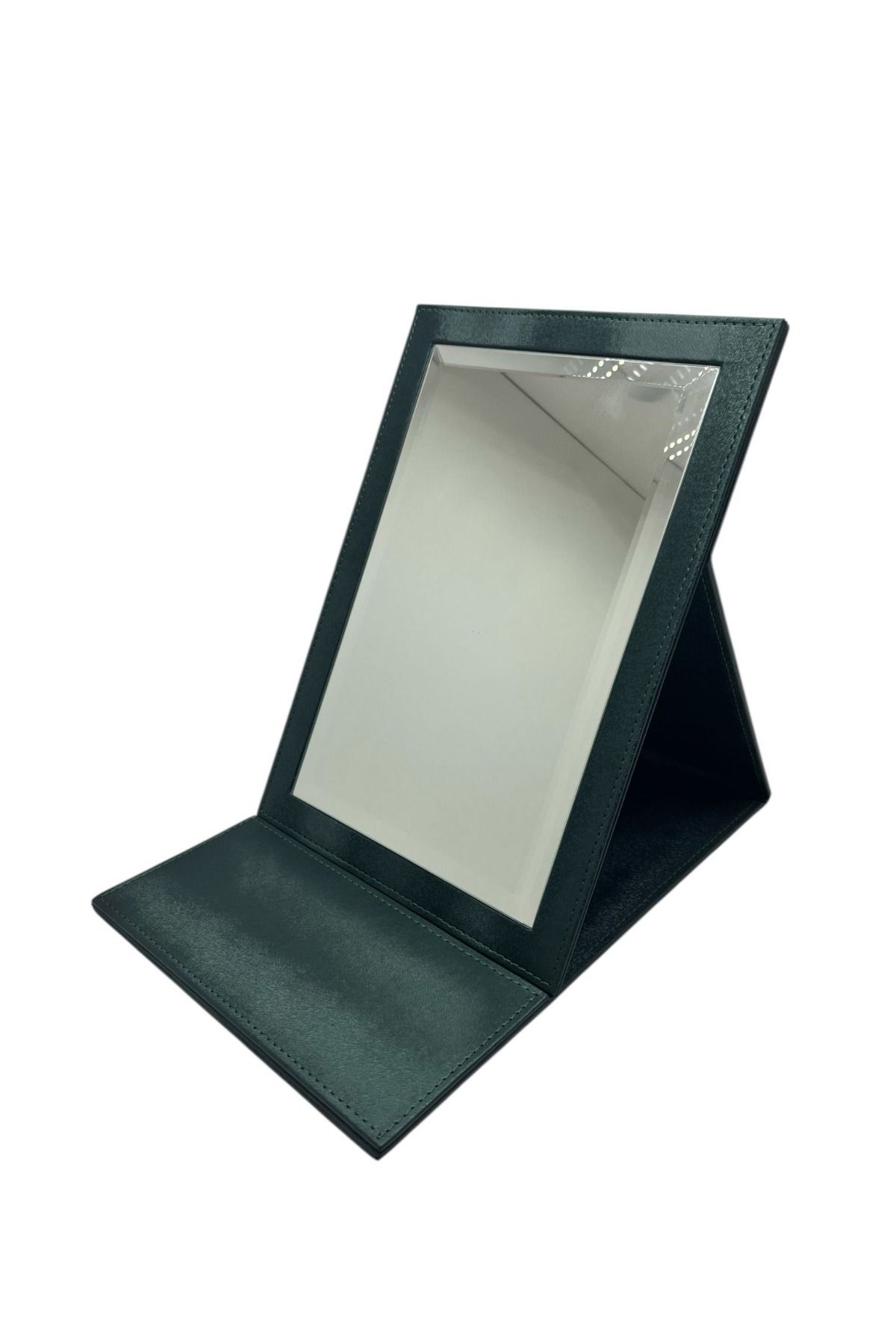 MeGass Dekor Katlanabilir Ayaklı Makyaj Aynası – Deri Kumaş Kaplama, Tablet Model, Taşınabilir