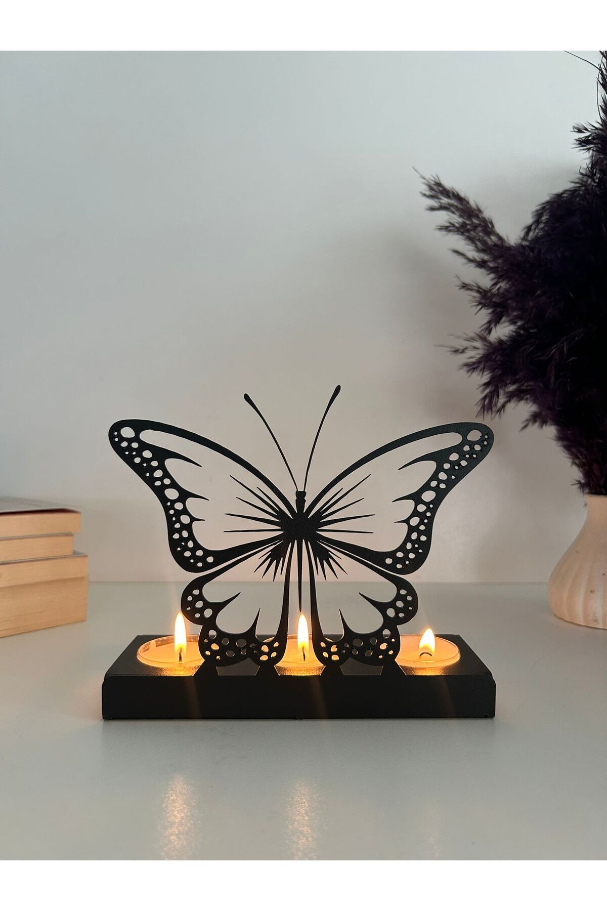 Alamer Decor Kelebek Temalı Dekoratif Metal Mumluk