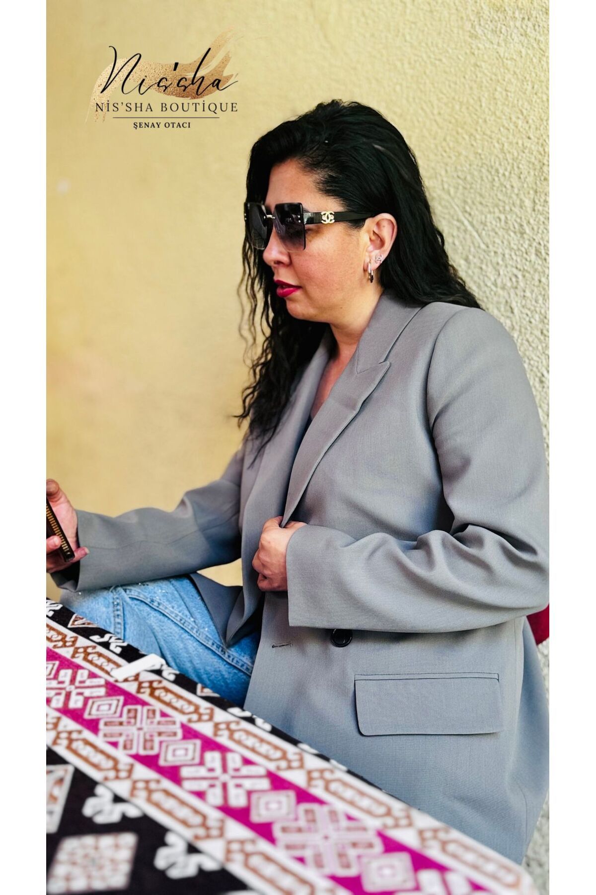 NİSSHABUTİK Gri astarı blazer ceket