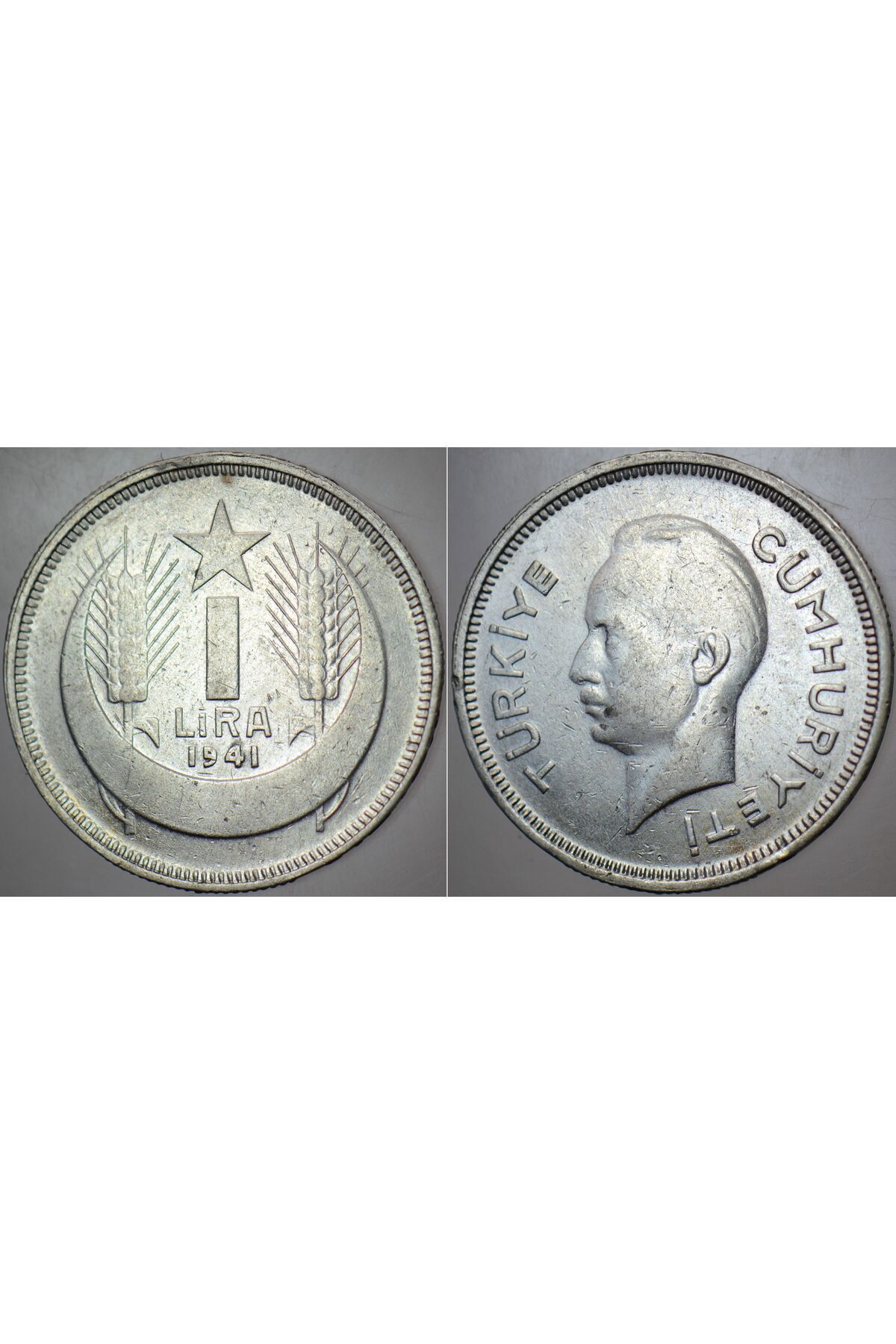Banknoting TÜRKİYE CUMHURİYETİ GÜMÜŞ 1 LİRA 1941 İSMET İNÖNÜ. 12 gram.