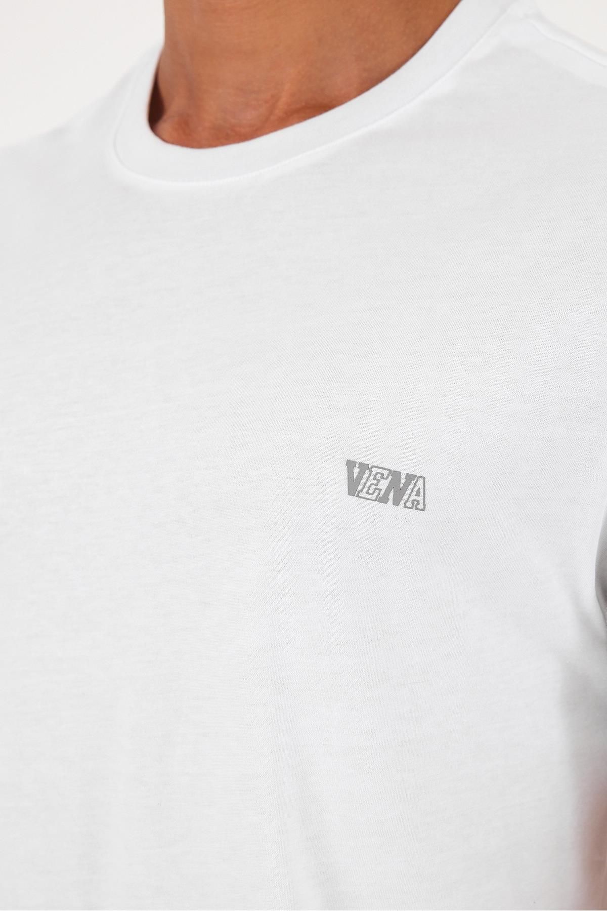 VENA-Tricou pentru bărbați Vena cu imprimeu alb - Gât crew, cu croiala normală 4