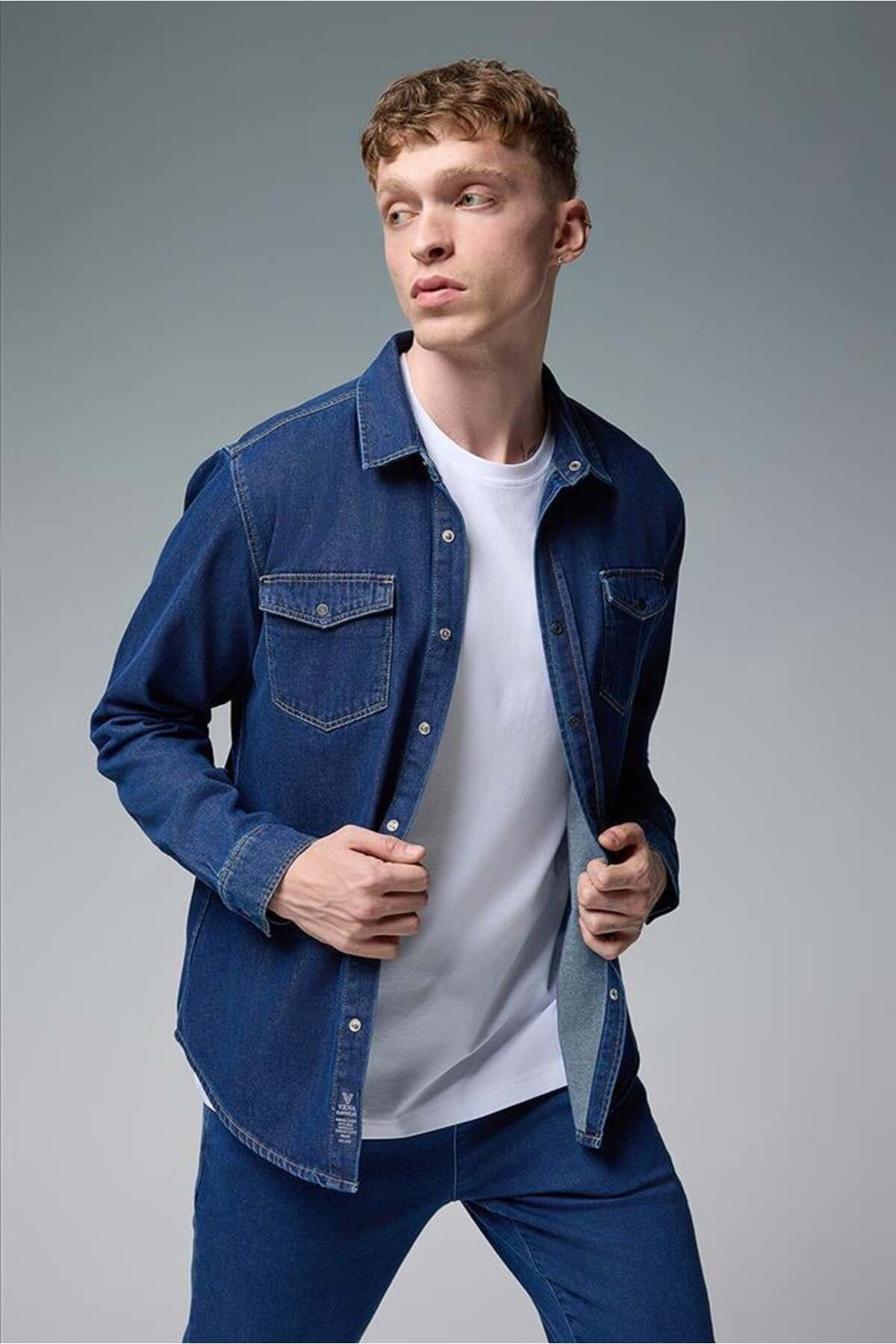 VENA-Cămașă Austin albastru închis pentru bărbați, slim fit, din denim - 5085db-251 2
