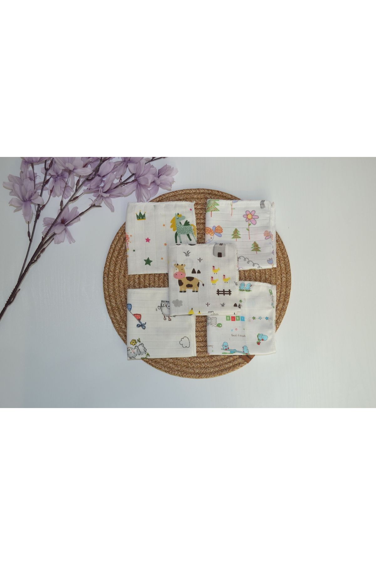 Laresse 10'lu Desenli Müslin Bebek Ağız Mendili 25x25 Cm