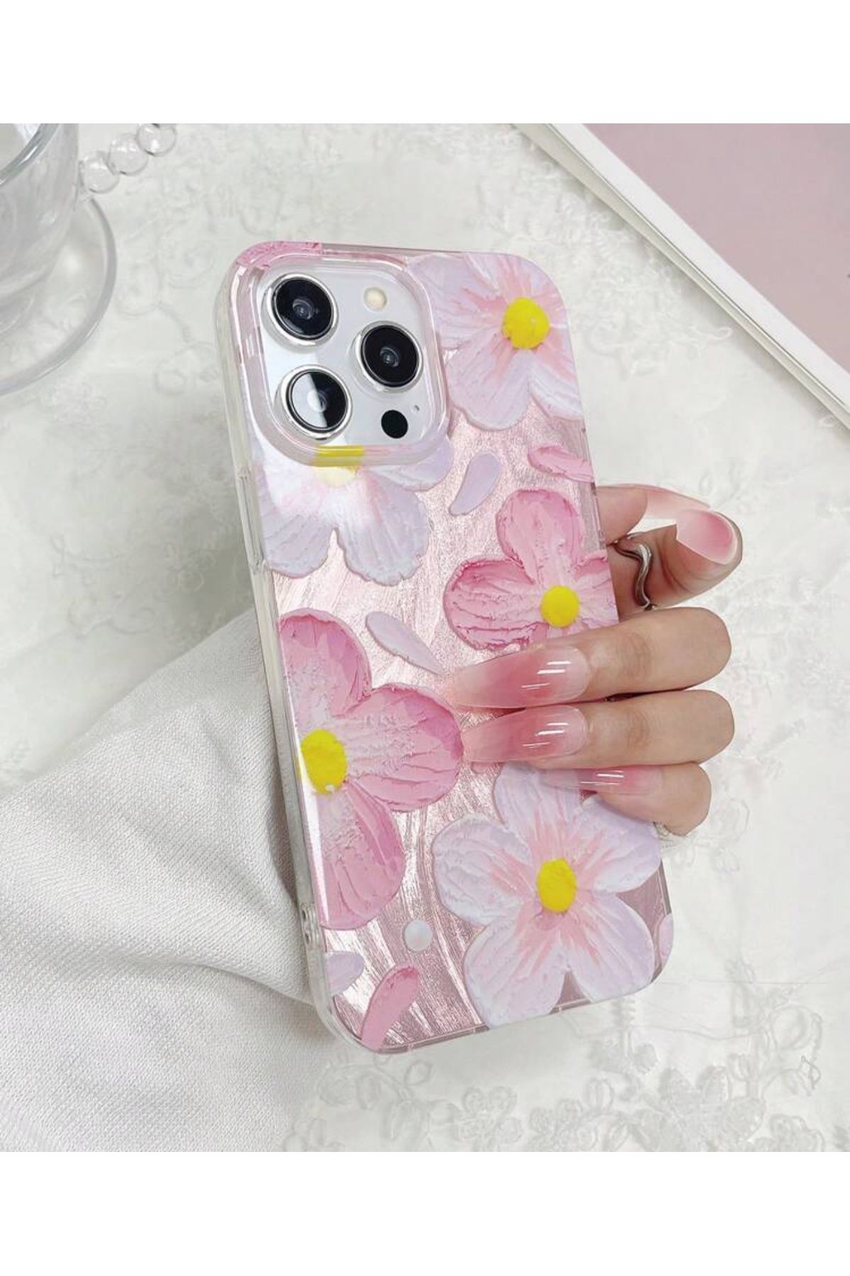 FİŞNEİLETİŞİM İPHONE 16 PROMAX UYUMLU ÇİÇEK DESENLİ HOLOGRAMLI KILIF