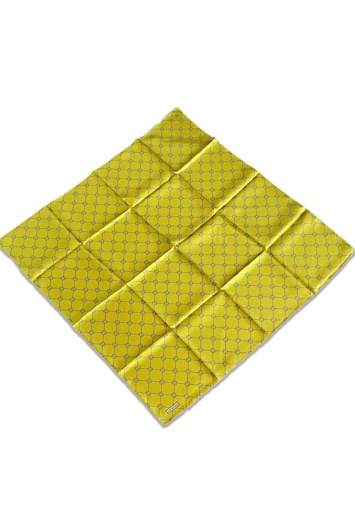 Yeşil Monogram Desen Tivil İpek Eşarp 9178 - 32