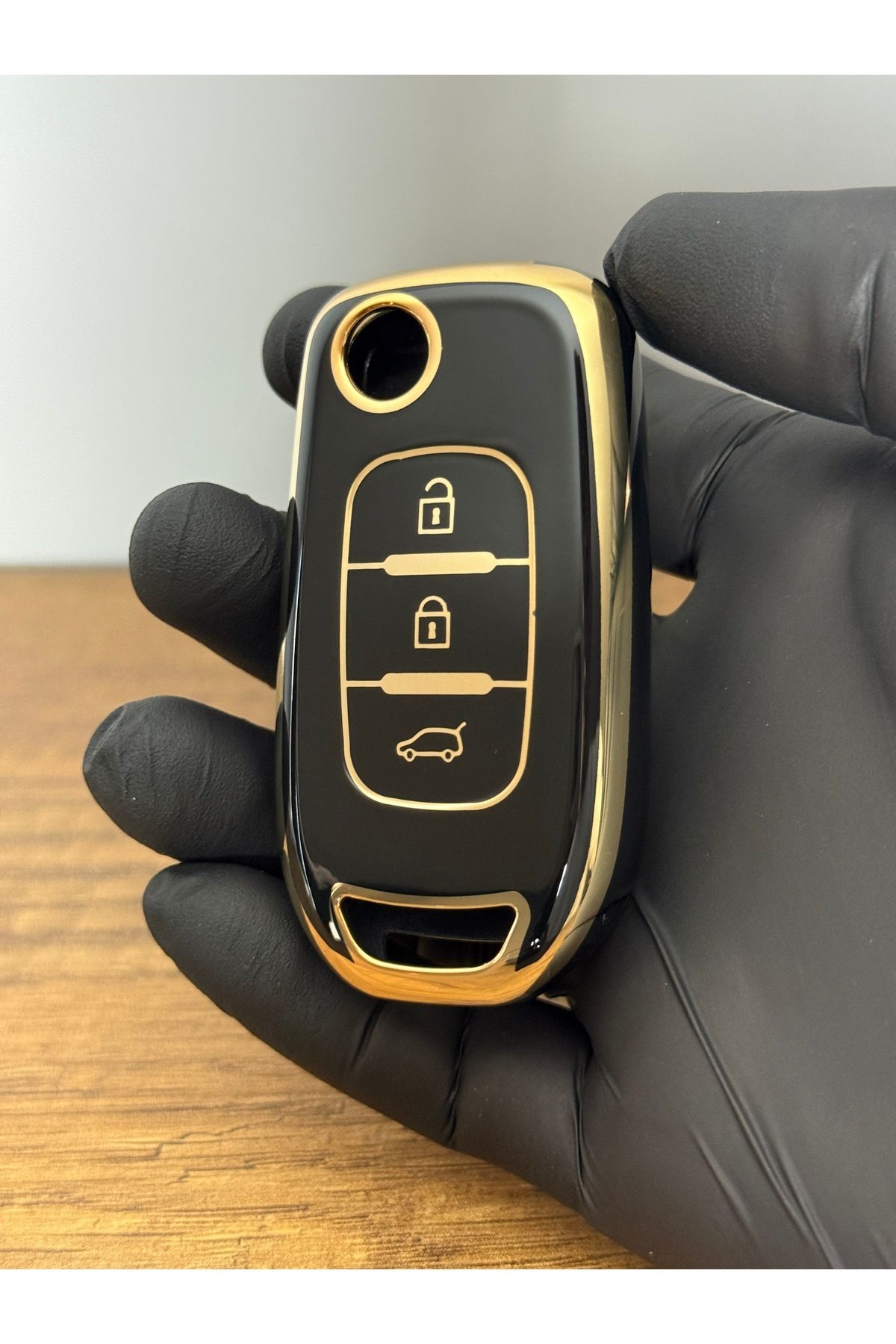 Mavi Keys Renault Talisman, Megane 4, Taliant Uyumlu Sustalı 3 Düğmeli Silikon Anahtar Kılıfı – Siyah Renk