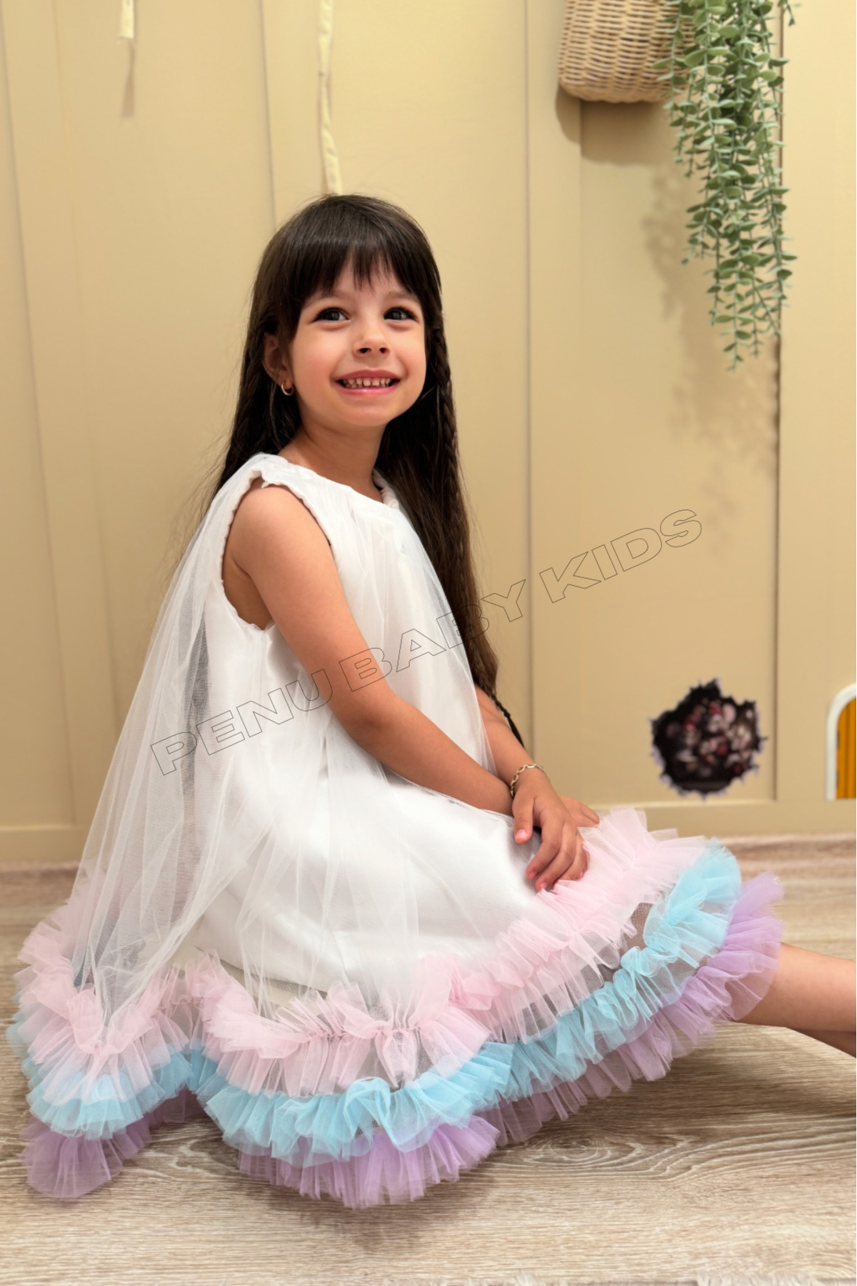 penu baby kids Beyaz Etek Ucu Renkli Fırfırlı Parlak Saten Üstü Kloş Tül Jile Kız Bebek & Kız Çocuk Elbise - Donna fotoğrafı 4 (önizleme)