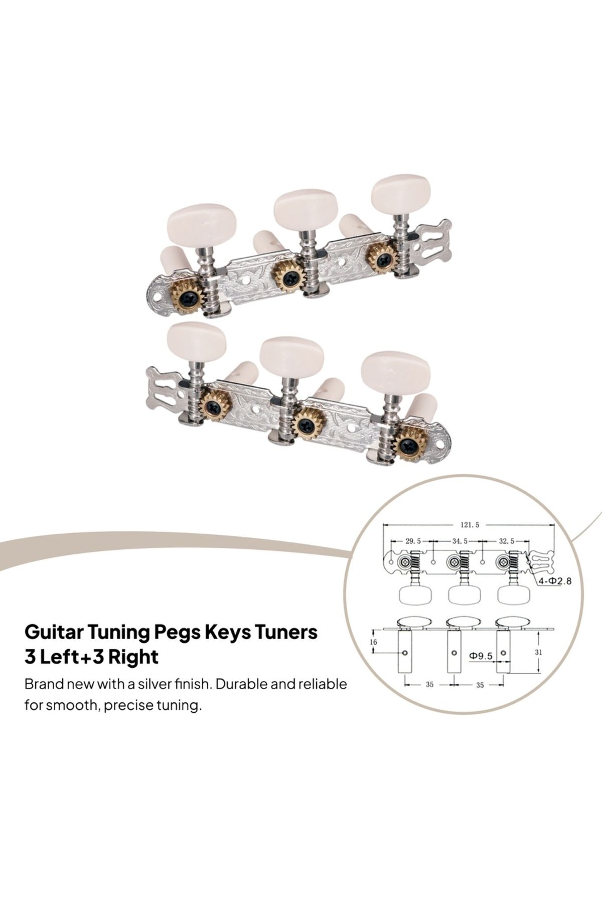 Choice-2pcs 3R3L Classical Guitar String Tuning Pegs Keys Tuners With White Button Durable Guitar Tuning... 1