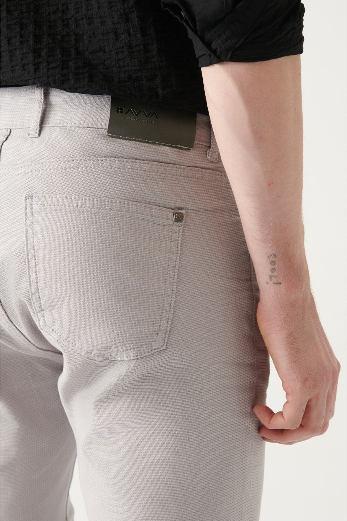 Avva-Men's Light Gray 5-Pocket Flexible Canvas Trousers B 003001 5