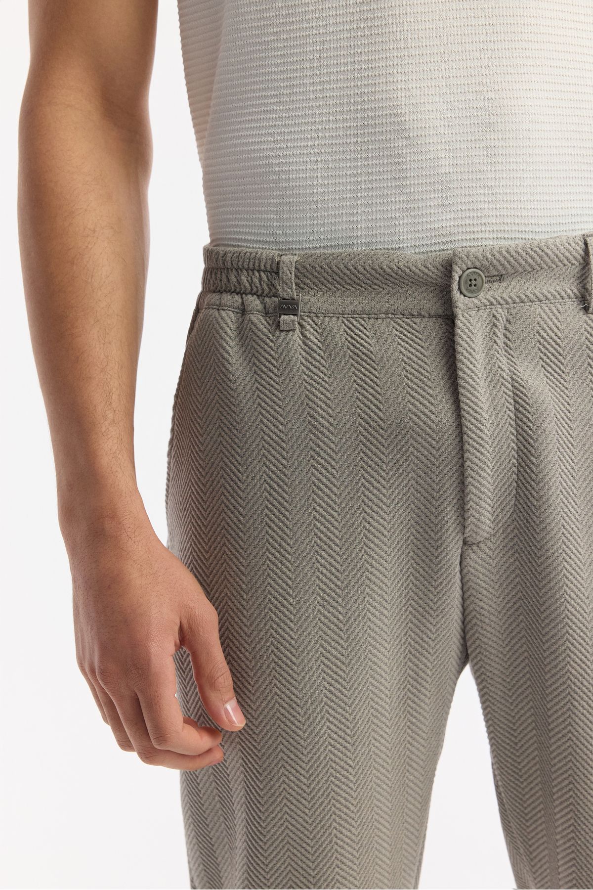 Avva-Ανδρικό γκρι Comfort Slim Fit παντελόνι με πλαϊνές τσέπες Bi Stretch Elastic Waist A51y3211 4