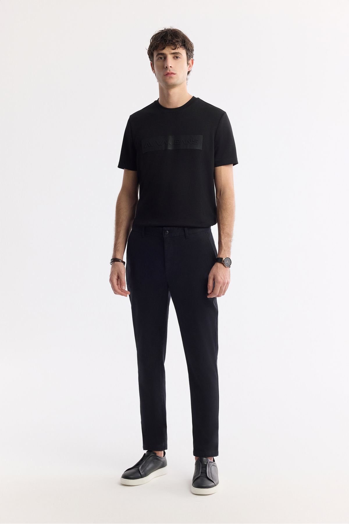 Avva-Men's Black Slim Fit Classic Waist Cotton Soft Buttoned Chino Pants A51Y3078 7