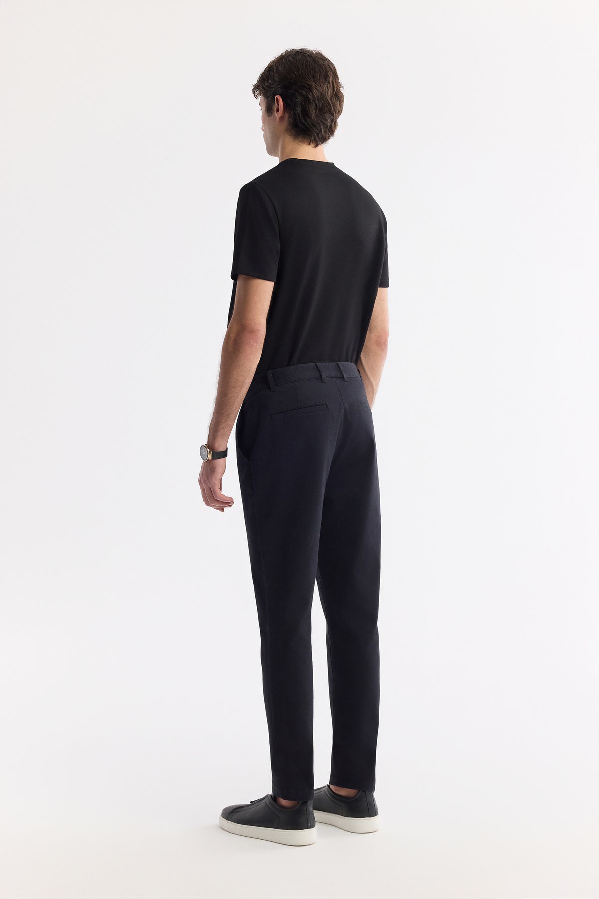 Avva-Men's Black Slim Fit Classic Waist Cotton Soft Buttoned Chino Pants A51Y3078 3