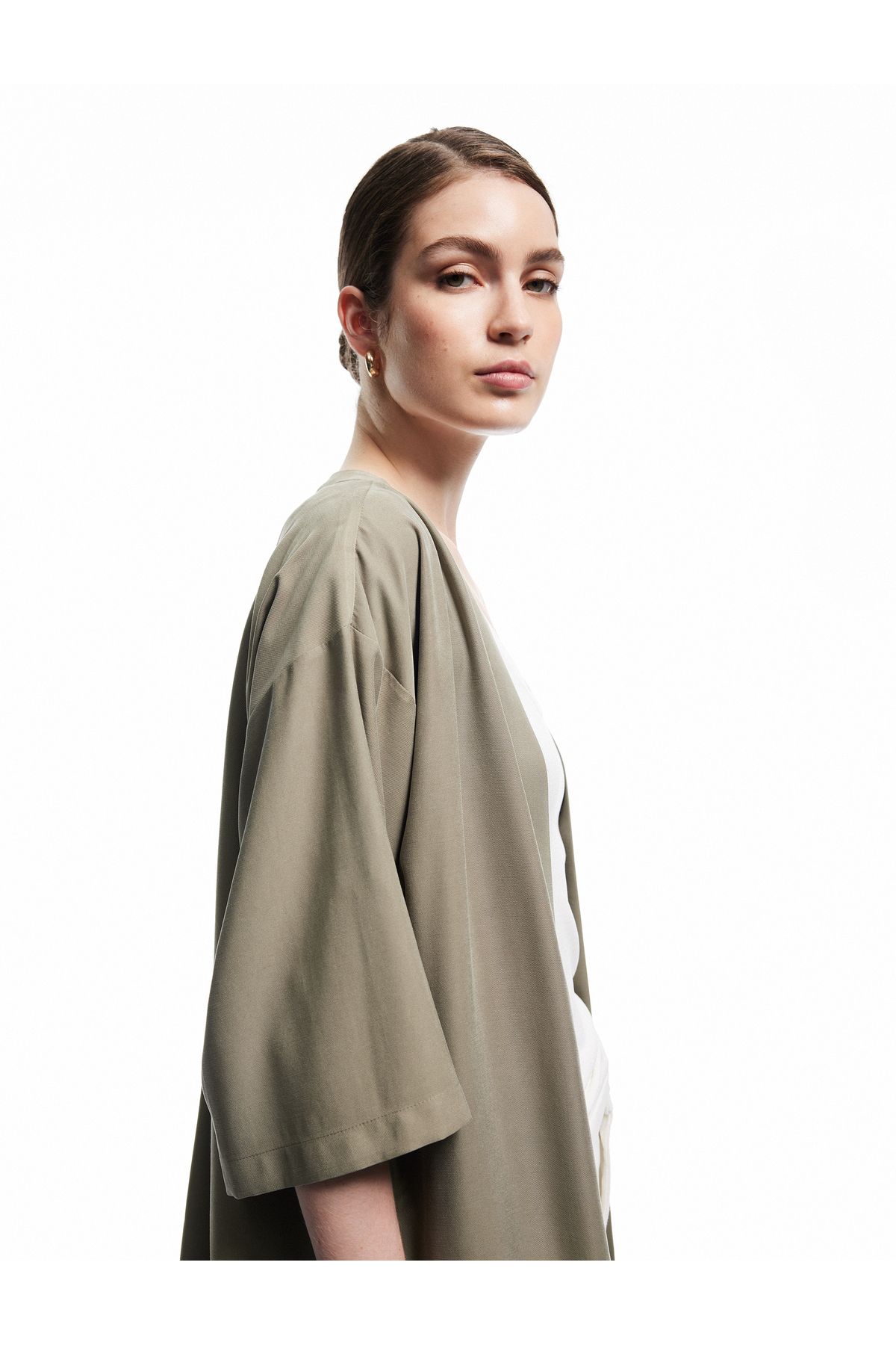 Gizli Cepli Viskon 3/4 Kol Oversize Kimono