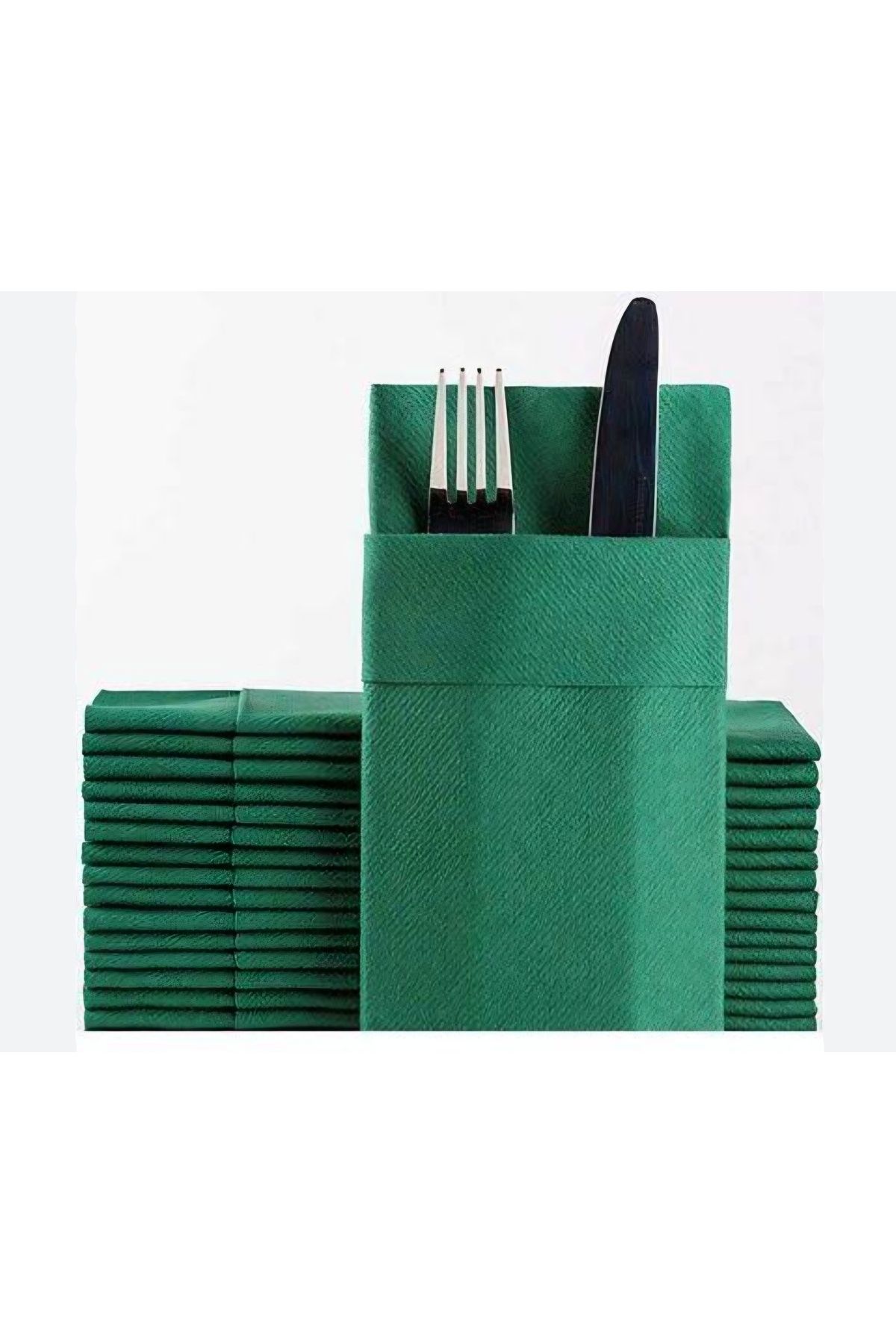 AIRLAID Yeşil Kumaş Dokulu Airlaid Cepli Peçete 40x40 1/8 50'li Paket