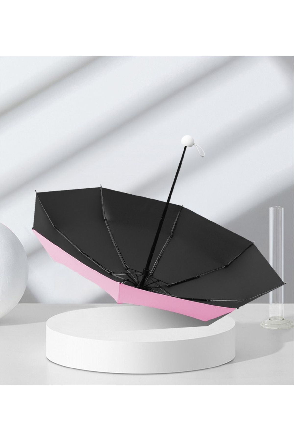 LEBLOU-Mini umbrella with foldable and portable handle, rain and UV protection, Pink 2