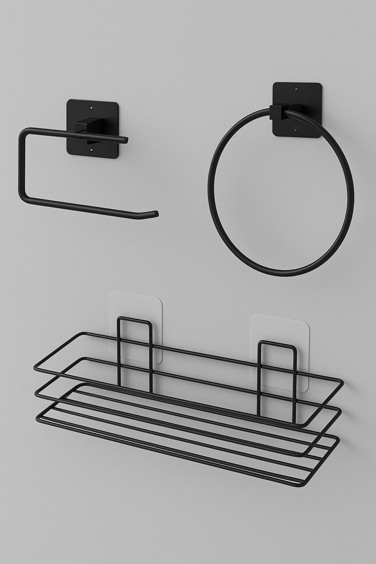 EHA HOME 3'lü set yapışkanlı banyo düzenleyici şampuanlık daire havluluk tuvalet kağıdı askısı